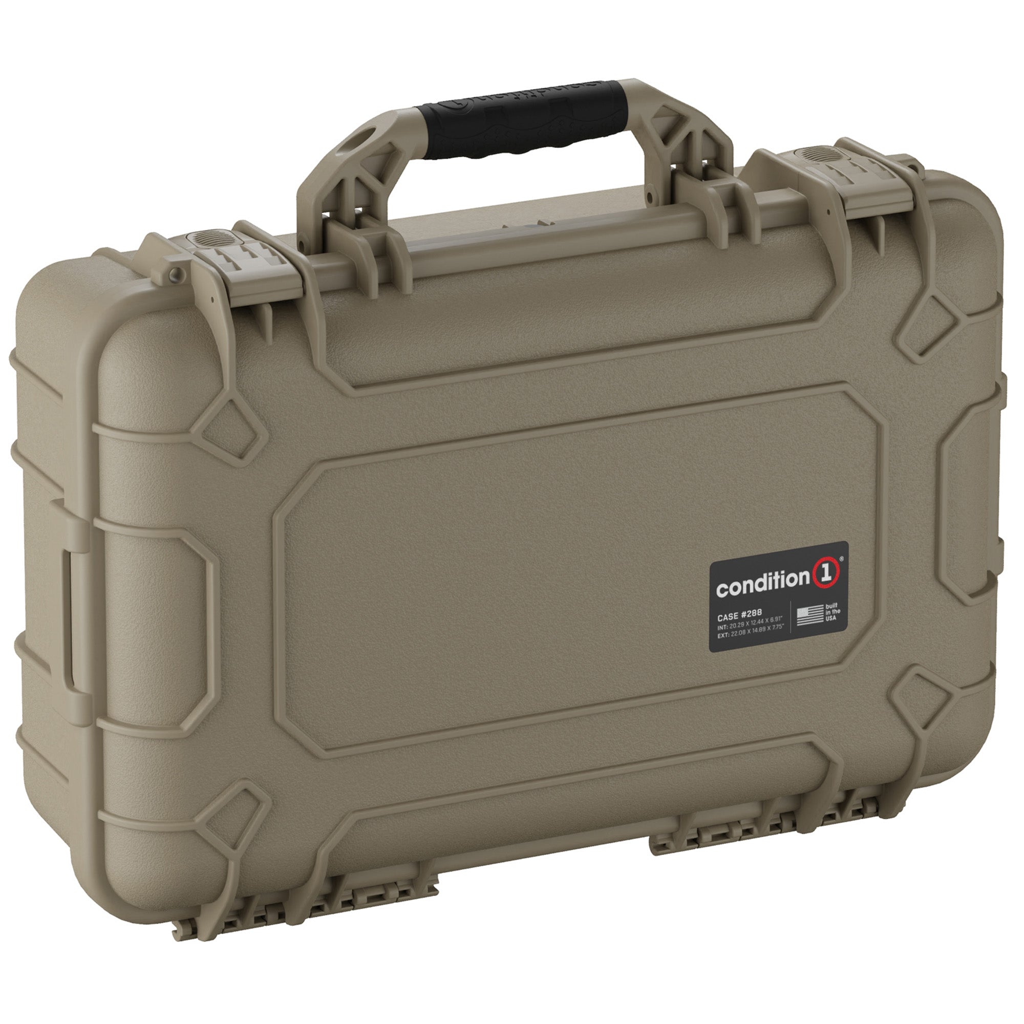 Alt text: "Condition 1 Large 22-inch tan hard protective case #288, featuring a rugged exterior and a durable top handle for secure transportation."
