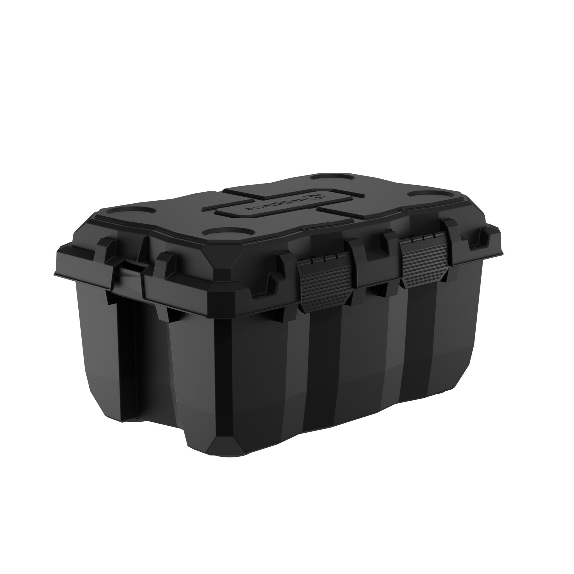 Black 28-inch Sportsman Trunk featuring robust handles and secure latching system, ideal for heavy-duty storage.