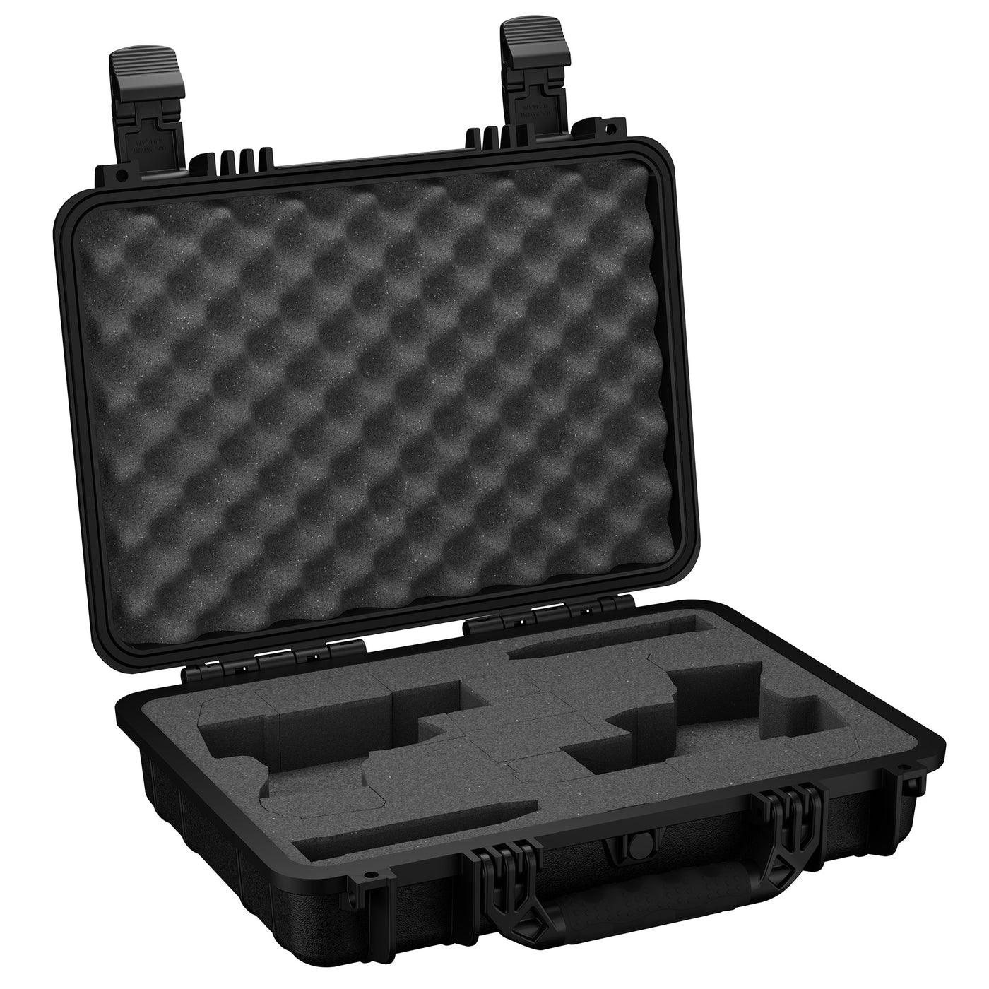 Open black 17-inch 2 pistol case with foam interior and secure latches, model #162, designed for firearm protection and storage.