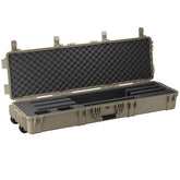Open 55" 3 shotgun case with foam padding and compartments for multiple shotguns, designed for secure storage and transport.