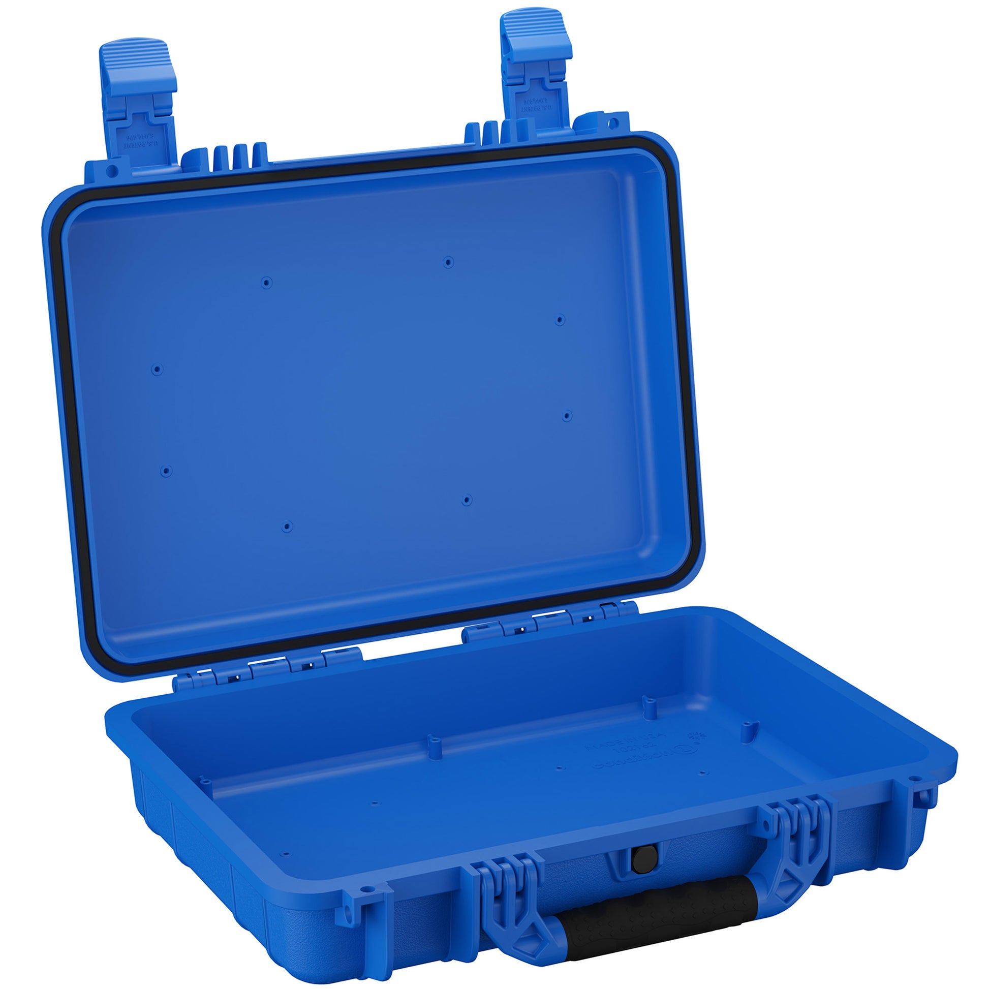 Blue medium-sized protective case, model number 162, open to display interior, featuring sturdy latches and a solid handle for secure transport.