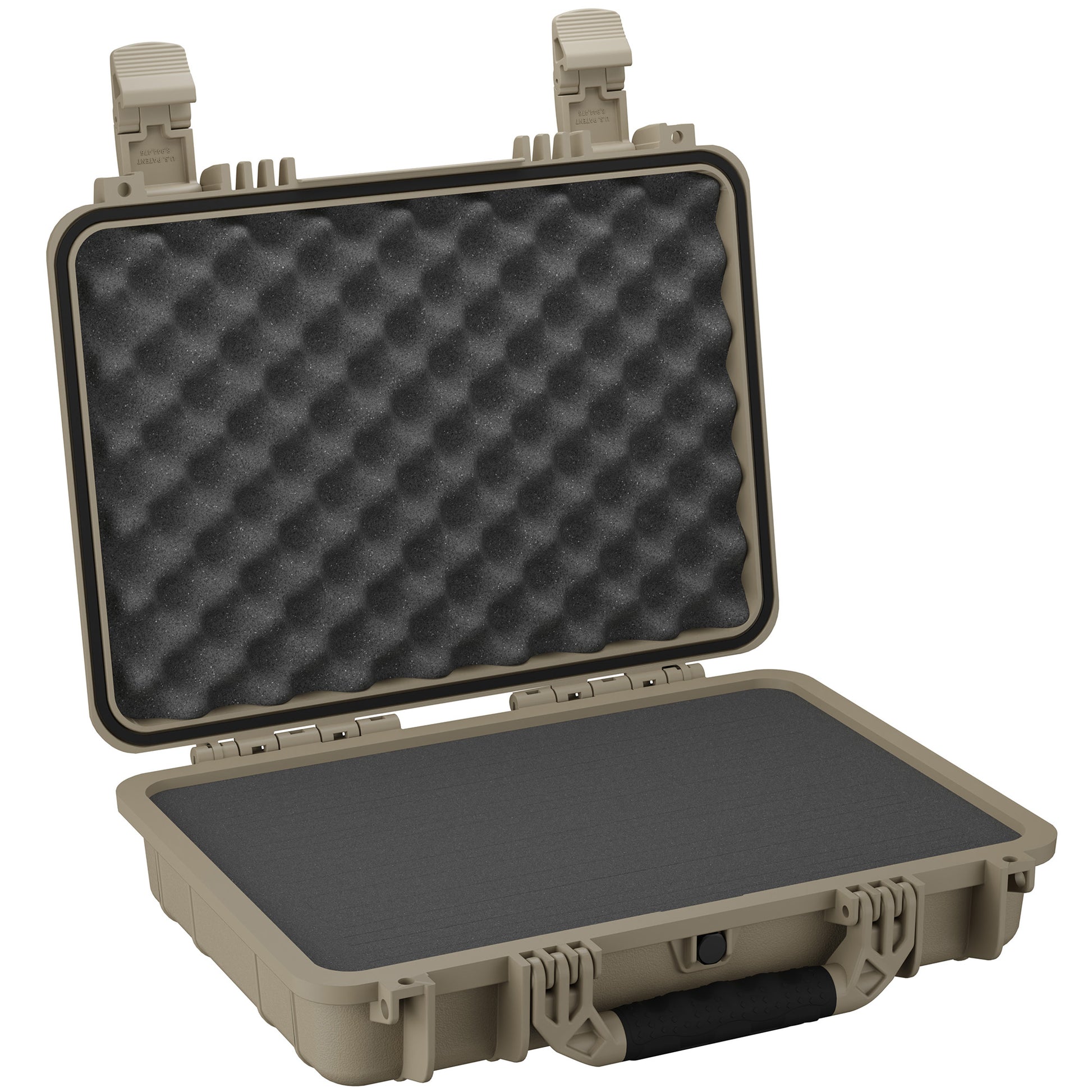 17-inch medium protective case in olive green with sturdy latches, featuring foam interior for shock absorption, ideal for storing and transporting sensitive equipment.