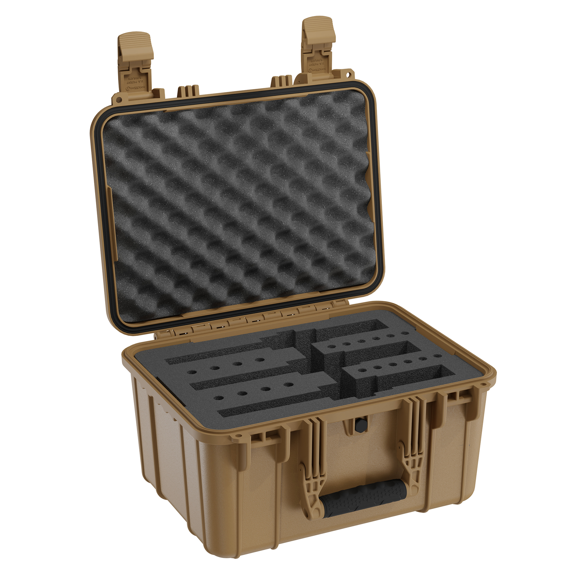 Durable 16-inch hard case with foam interior, designed for secure storage of three revolvers, waterproof and dustproof.