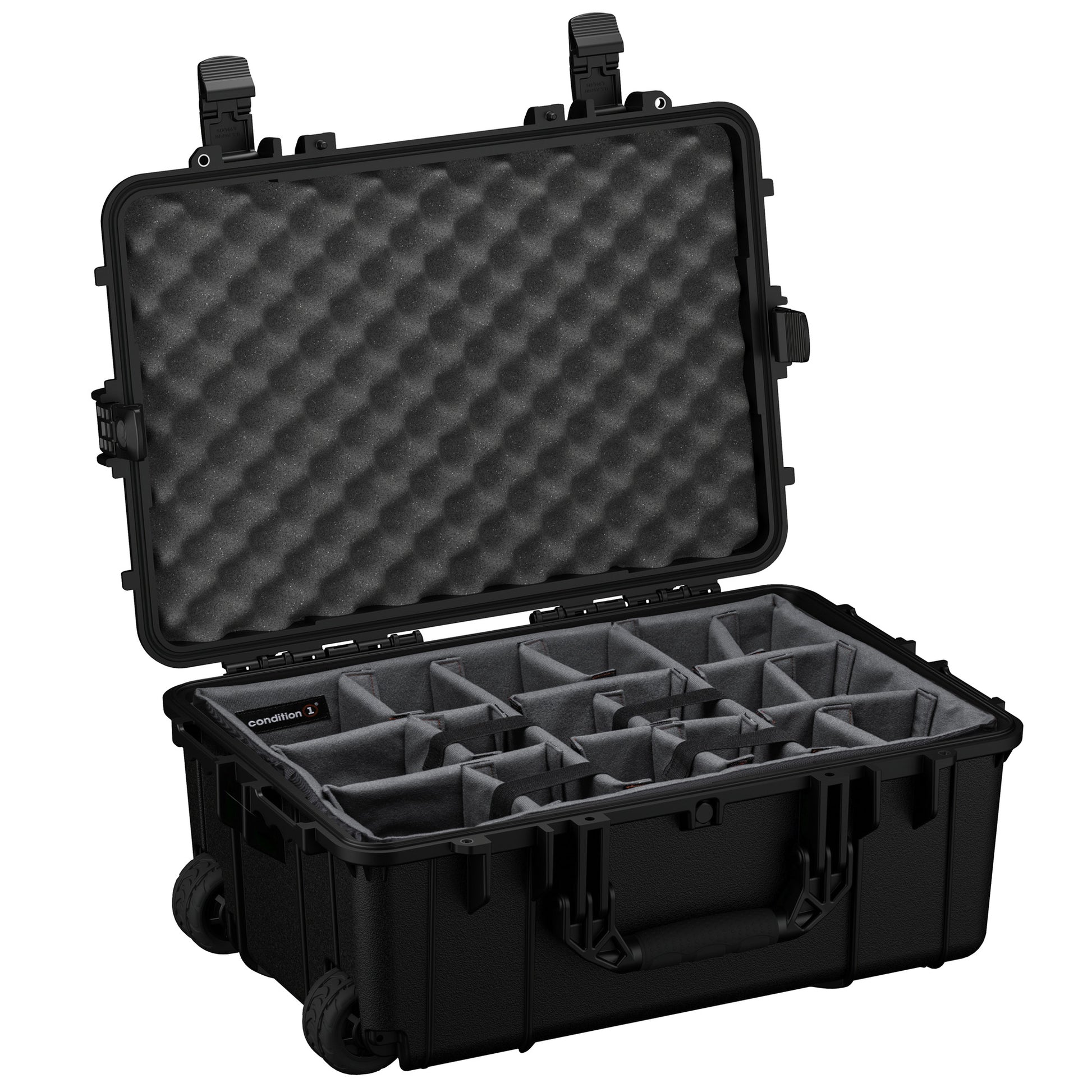 Large 24-inch waterproof hard case with customizable foam interior and wheels for easy transport and protection.