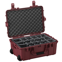 Large 24-inch waterproof hard case with customizable foam dividers, ideal for protecting cameras and electronics during transport.