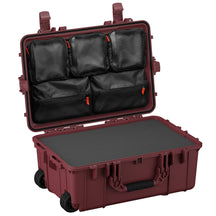 Large 24-inch waterproof hard case with interior mesh pockets and a textured surface for secure storage and transport.