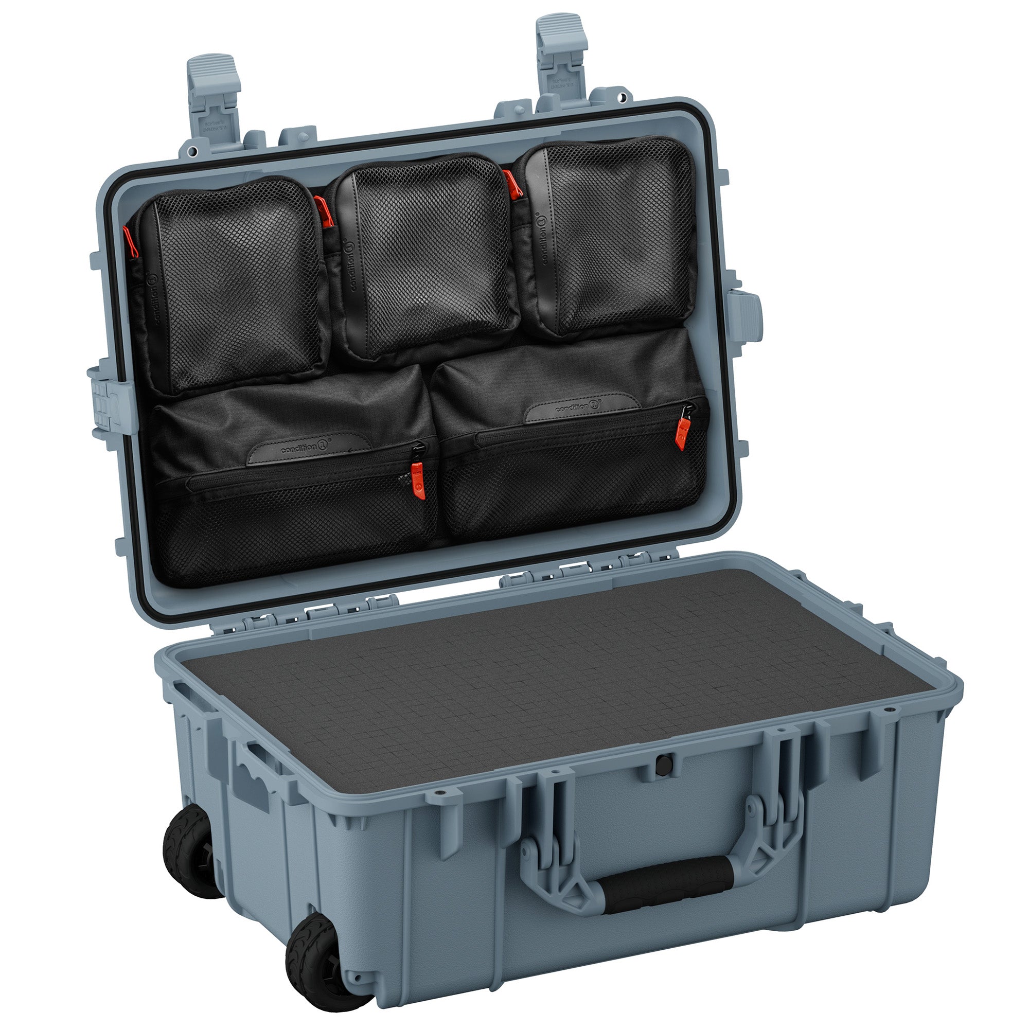 Large 24-inch waterproof hard case with interior mesh pockets and a padded base, ideal for protecting gear during transport.