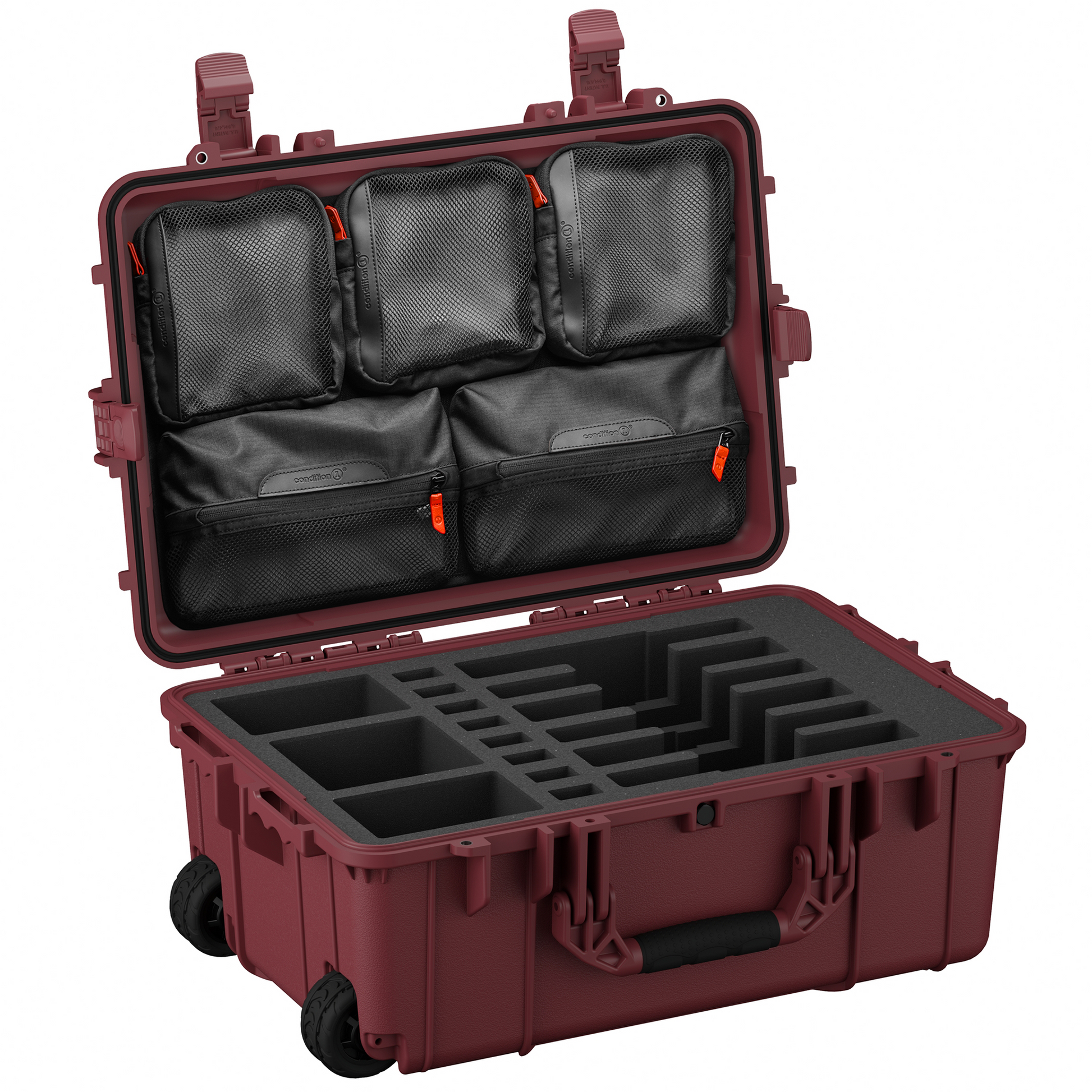 Durable 24-inch pistol case with customizable foam interior and multiple storage pockets for secure firearm transport.