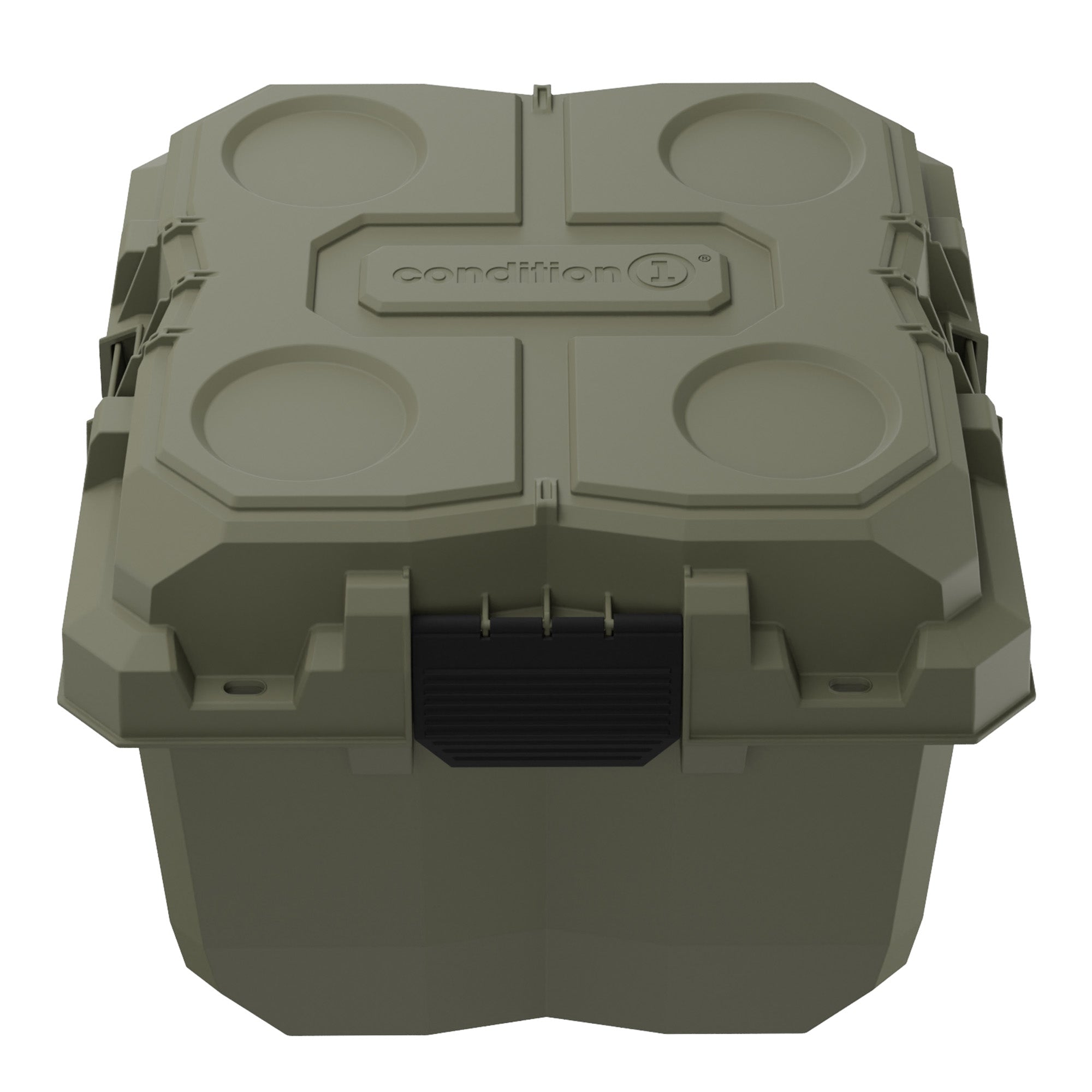 Durable 18-inch Sportsman Cube hard case in olive green, designed for waterproof and dustproof protection of gear.