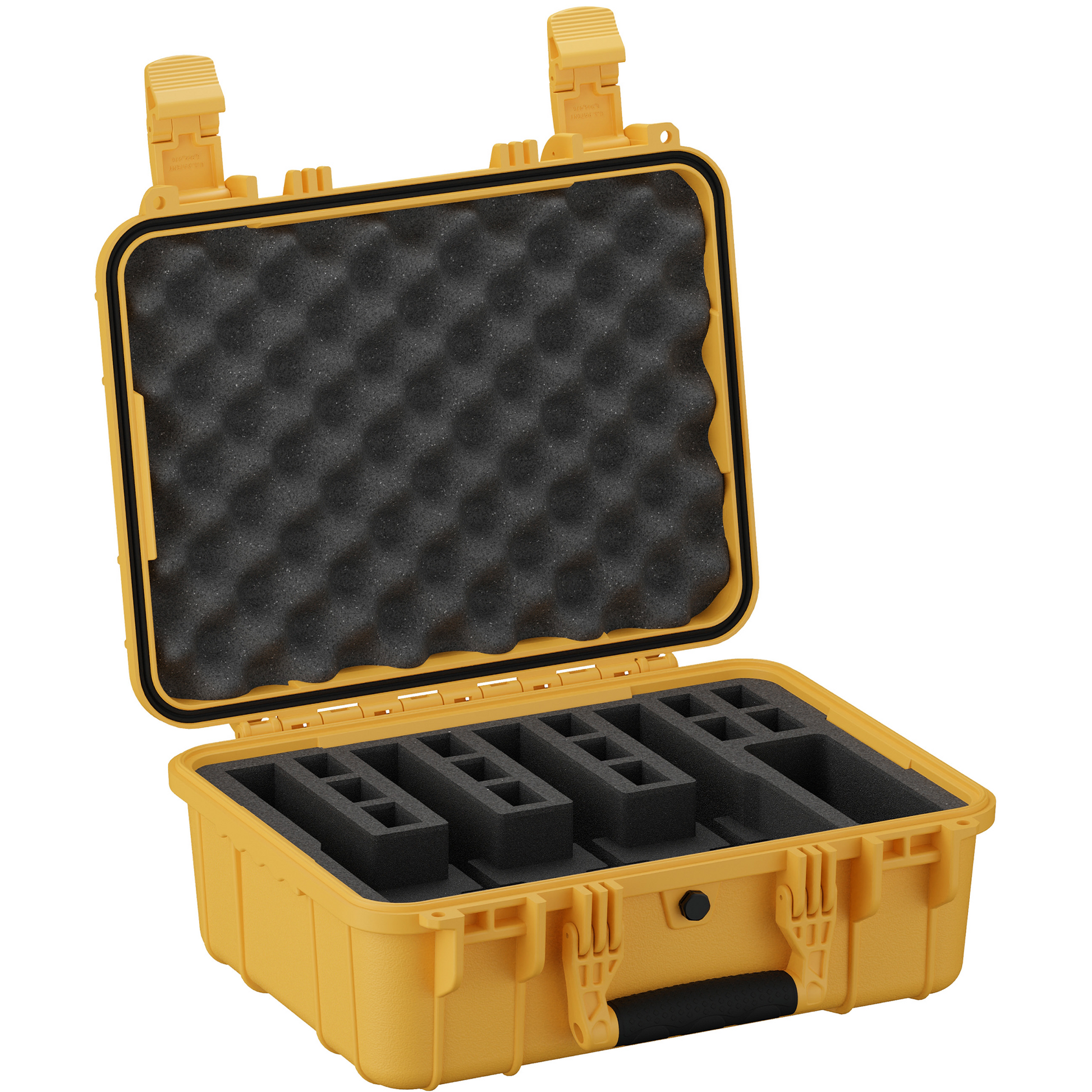 Durable 16-inch hard case with foam interior, designed to securely store and transport up to four pistols.