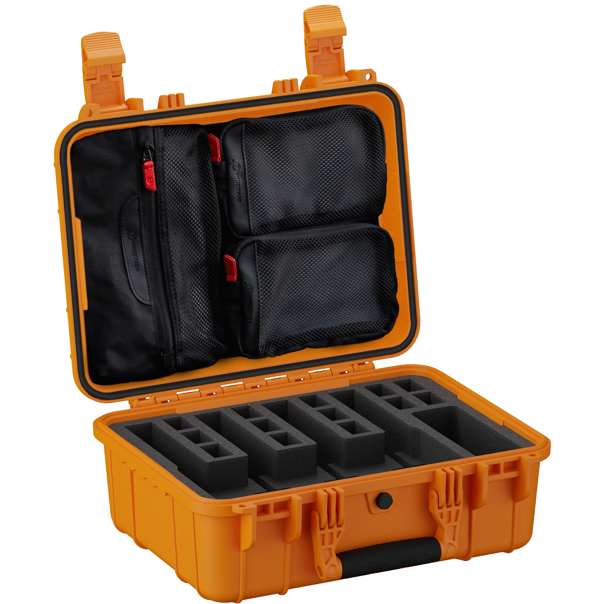Durable 16-inch hard case designed for securely storing and transporting up to four pistols with customizable foam inserts.