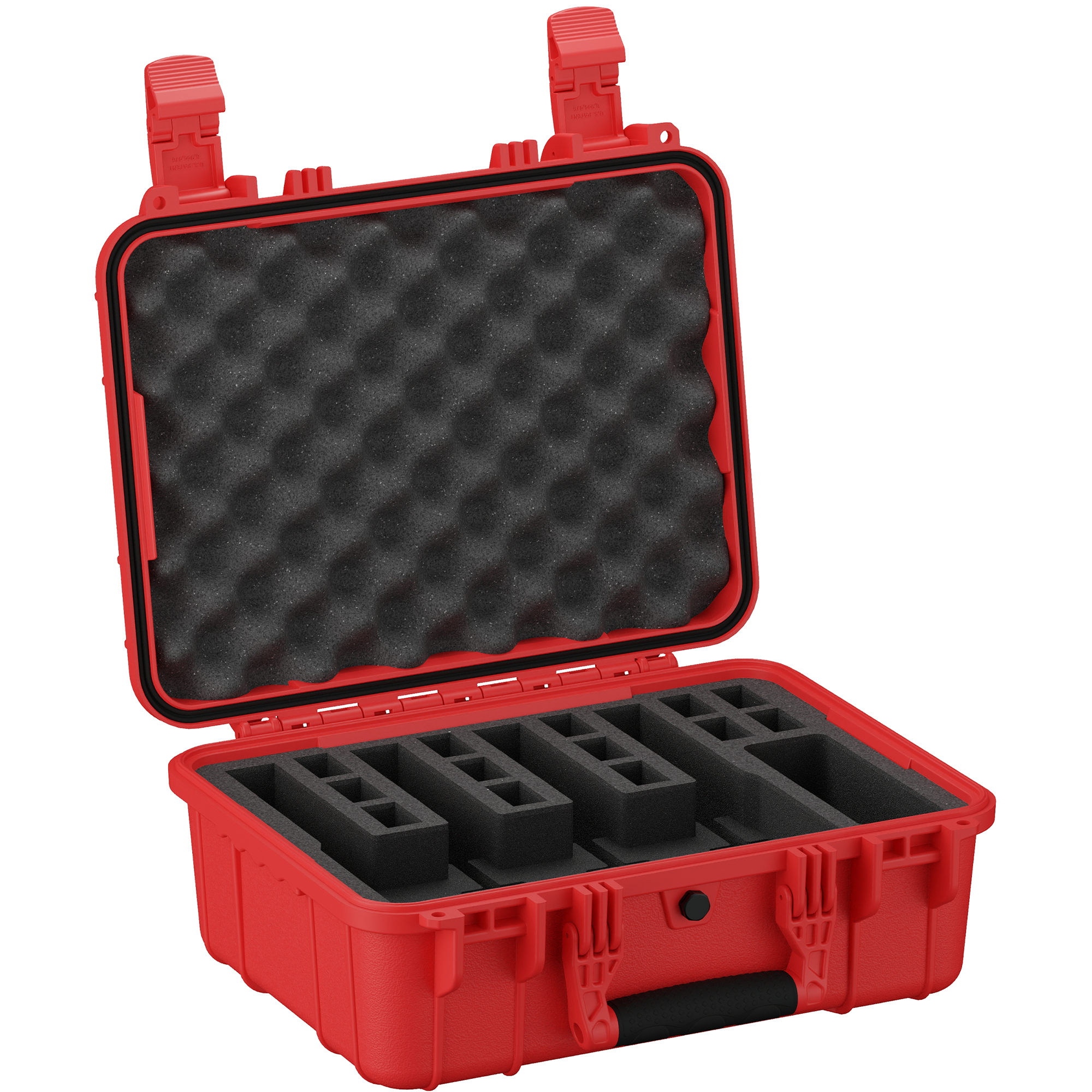 Durable 16-inch hard case with foam interior, designed to securely hold up to four pistols during transport and storage.