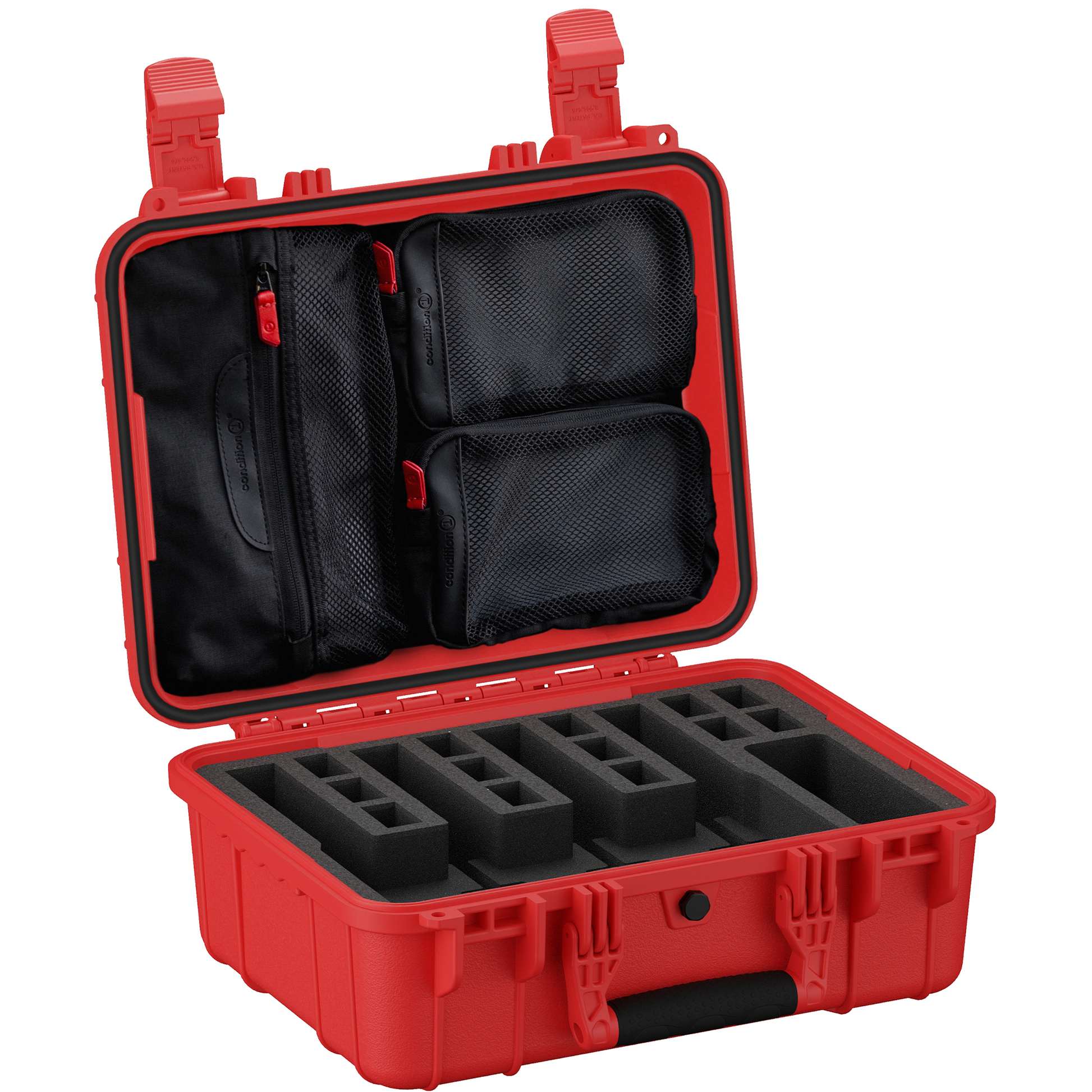 Durable 16-inch hard case with foam interior, designed to securely hold up to four pistols and accessories.