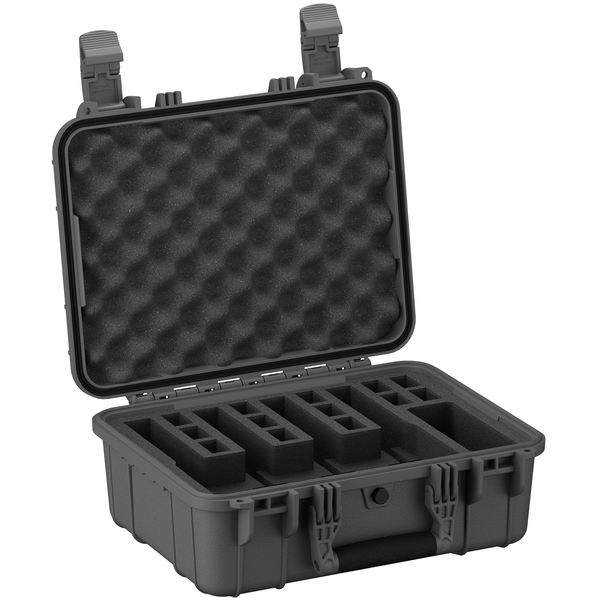 Durable 16-inch hard case designed for securely storing and transporting up to four pistols with foam inserts.