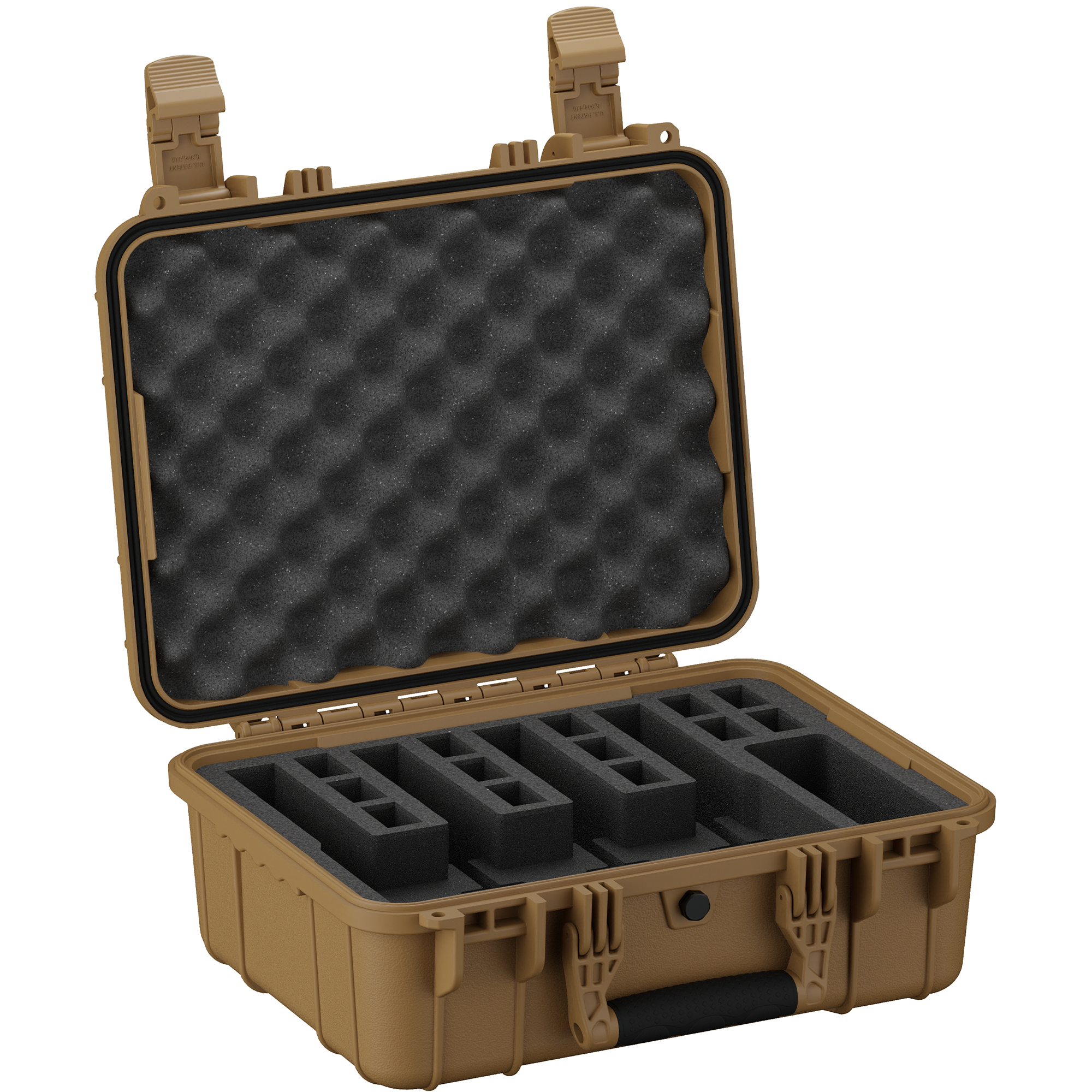Durable 16-inch hard case designed for securely storing up to four pistols with customizable foam inserts.