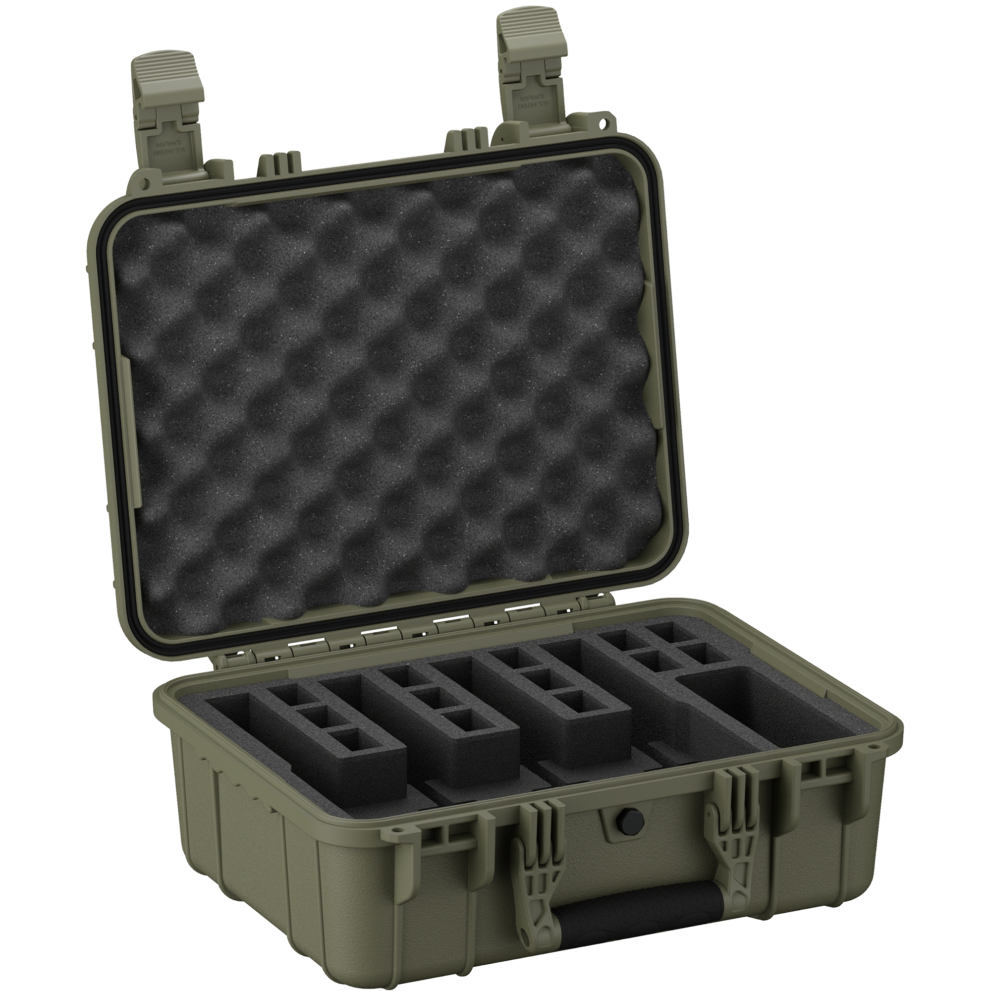Durable 16-inch hard case designed to securely store and transport up to four pistols with protective foam interior.