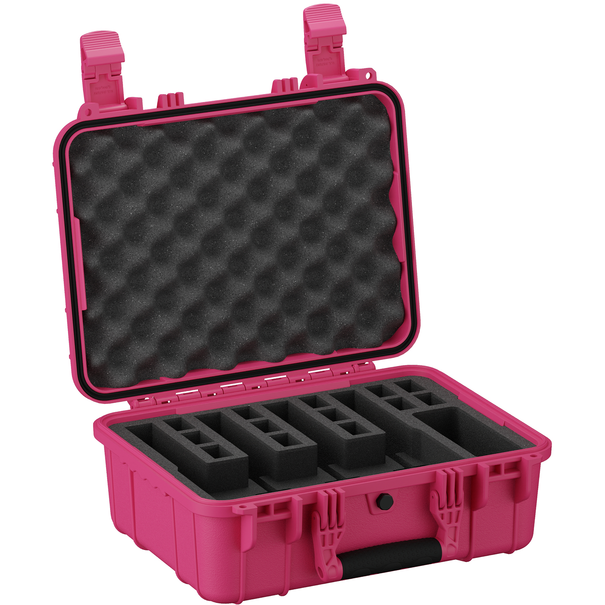 Durable 16-inch hard case designed for securely storing up to four pistols with protective foam interior.