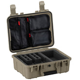 16-inch hard case designed for three pistols, featuring customizable foam inserts and storage compartments.
