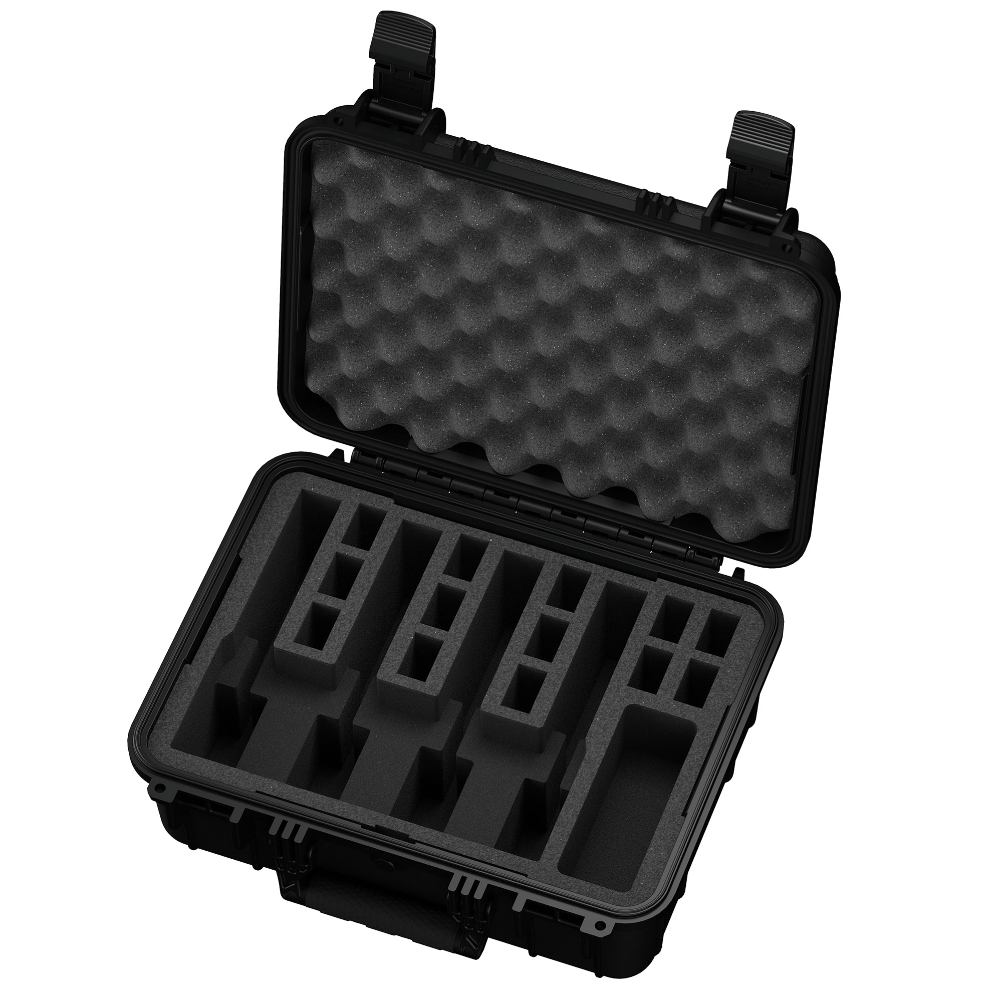 Durable 16-inch hard case designed for securely storing and transporting up to four pistols with foam padding.