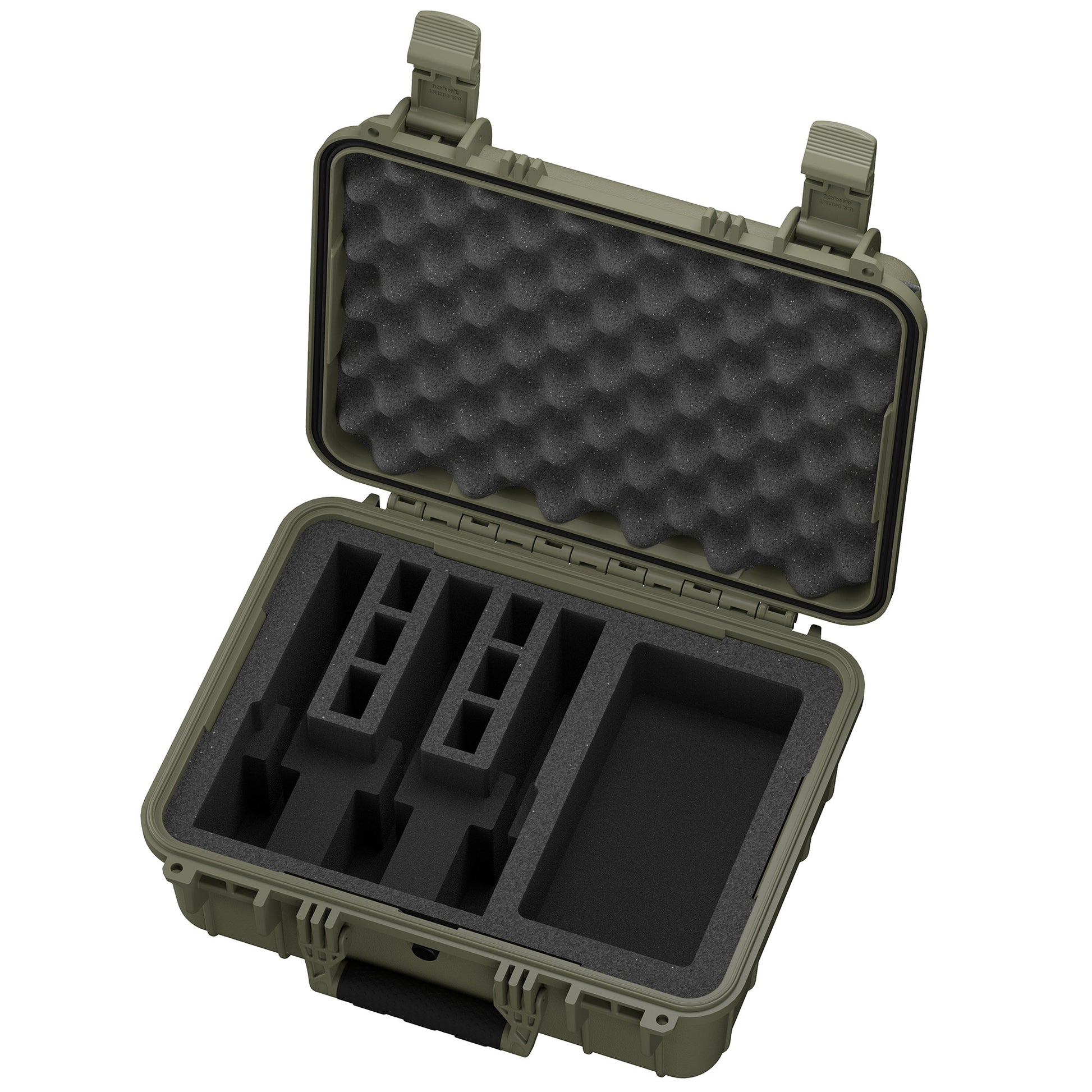 16-inch hard case designed for three pistols, featuring customizable foam inserts for secure storage and transport.