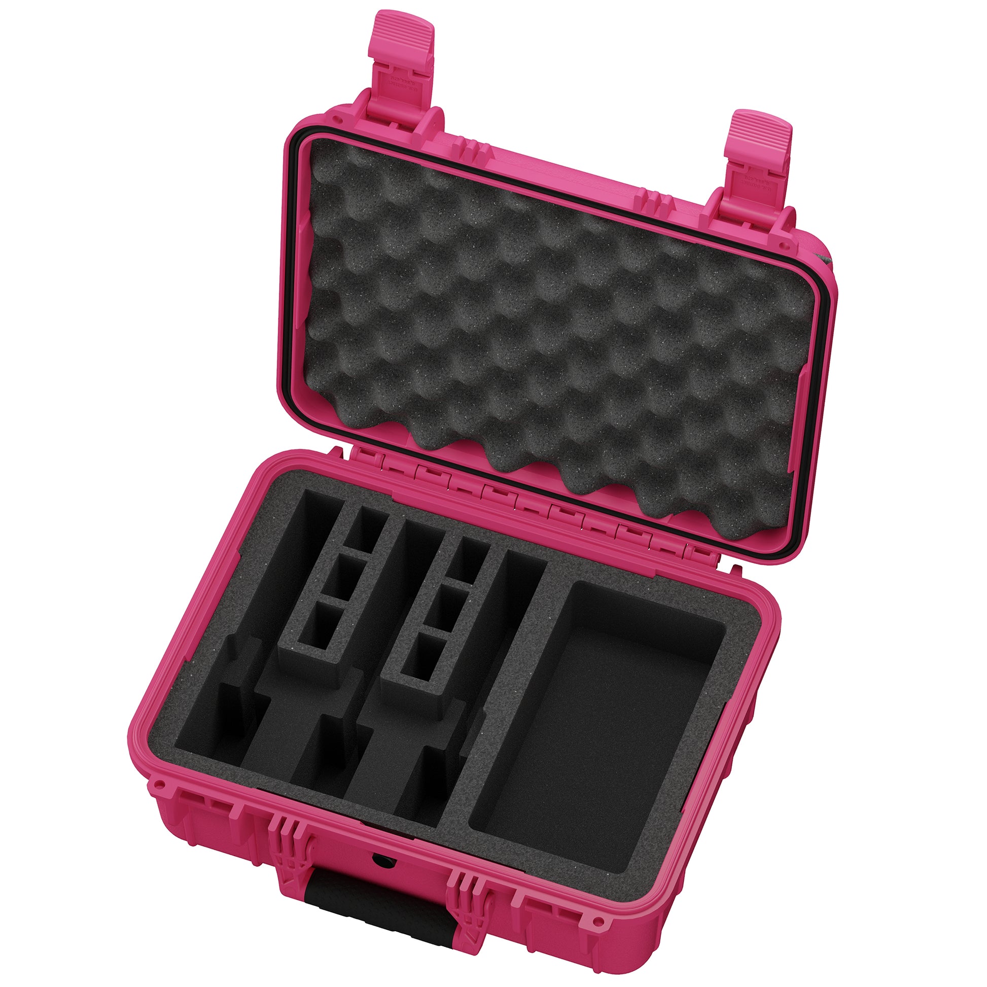 16-inch pink hard case designed for three pistols, featuring customizable foam inserts for secure storage and protection.