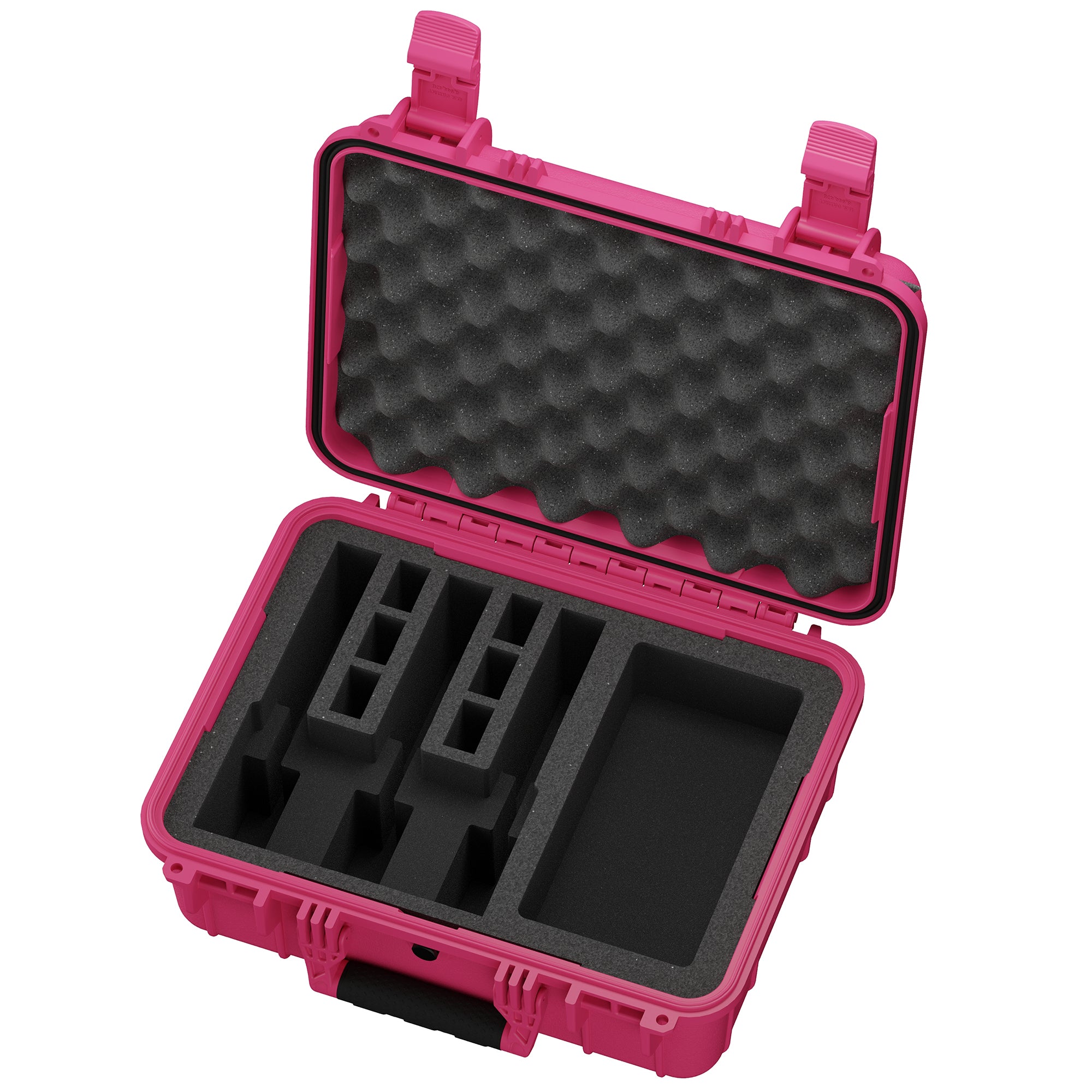 16-inch pink hard case designed for three pistols, featuring customizable foam inserts for secure storage and protection.