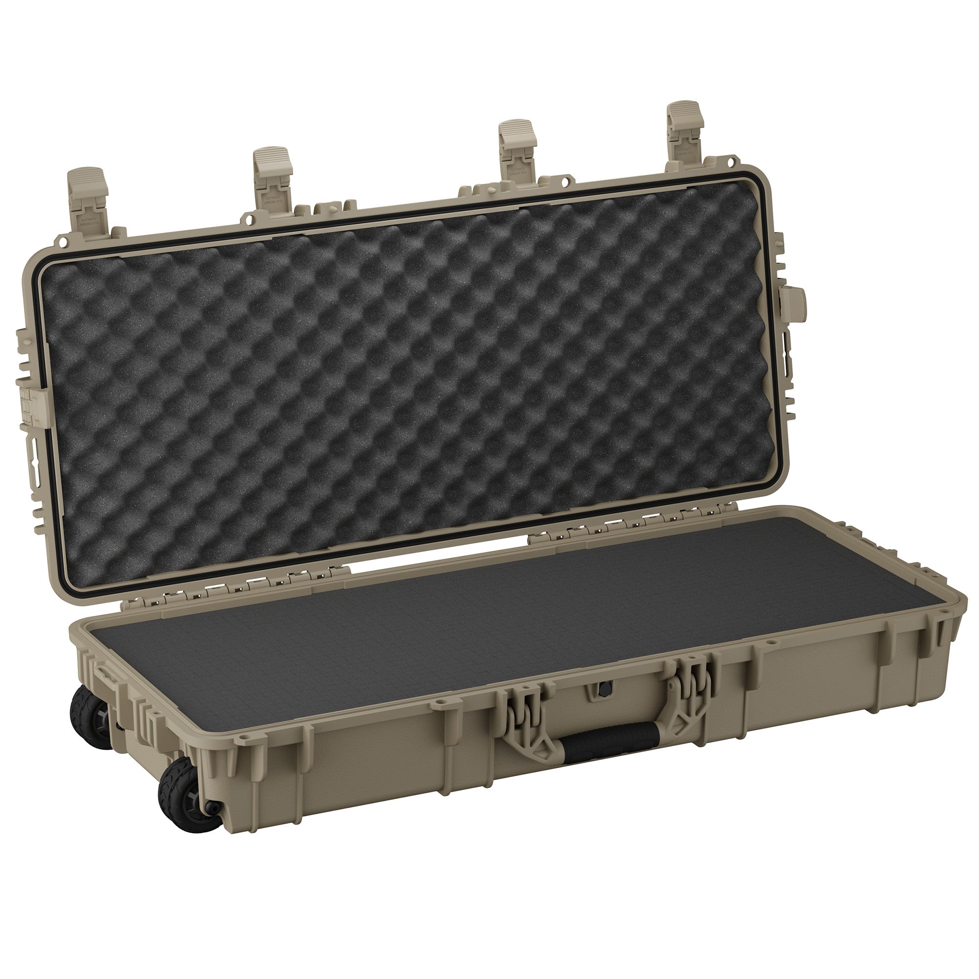 Durable 40-inch hard case with waterproof and dustproof design, featuring a padded interior for secure gear transport.
