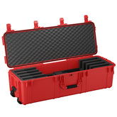 Durable 45-inch hard case for transporting up to four rifles, featuring foam padding and a waterproof design.