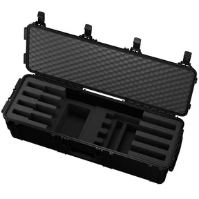 Durable 45-inch hard case with customizable foam interior for securely storing up to four rifles during transport.