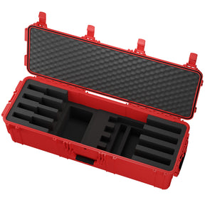 Durable 45-inch hard case designed for transporting up to four rifles, featuring customizable foam inserts for secure storage.