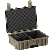 Durable 18-inch pistol case with customizable foam interior for secure storage of up to three pistols during transport.