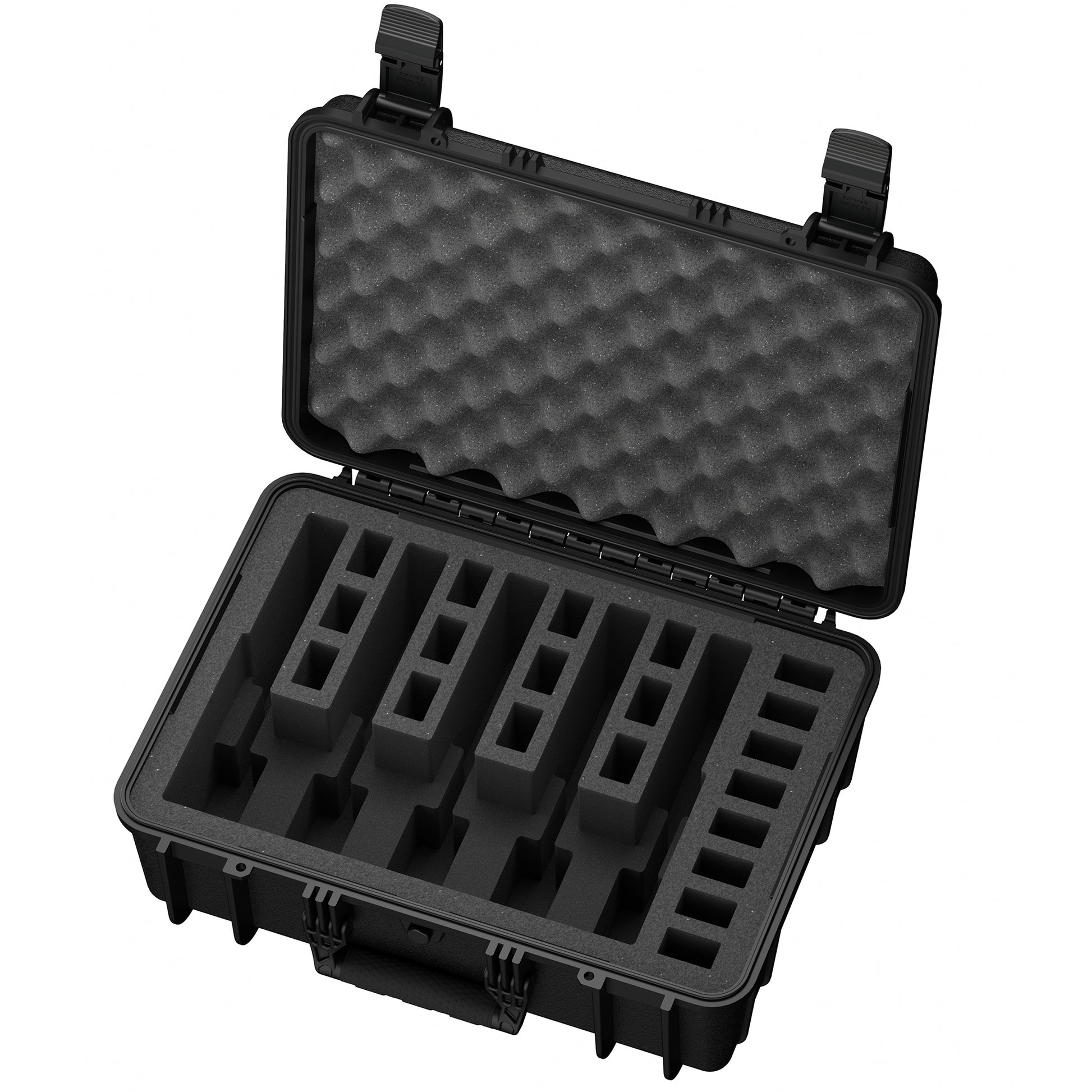 Durable 18-inch pistol case with customizable foam interior, designed to securely hold up to five handguns during transport.