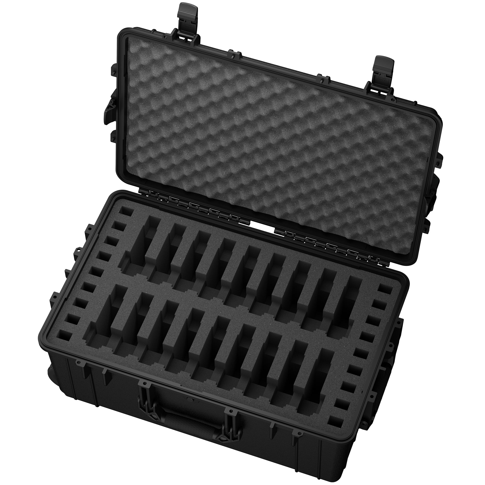 Durable 31-inch pistol case with customizable foam interior, designed for secure storage and transport of up to 18 pistols.