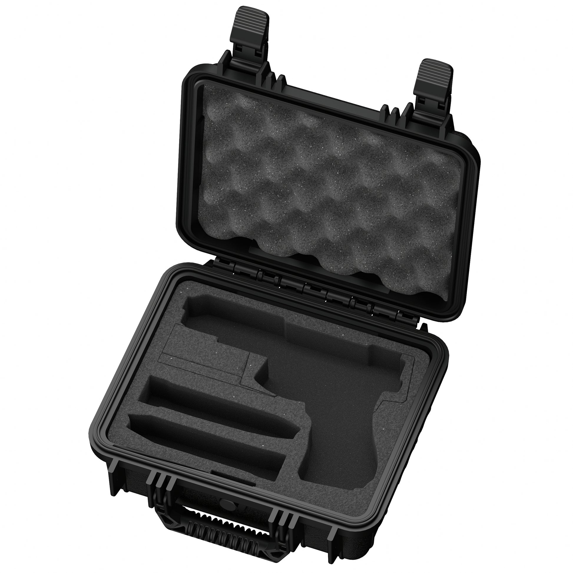 Durable 11-inch single pistol case with foam interior, designed for secure storage and transport of firearms.
