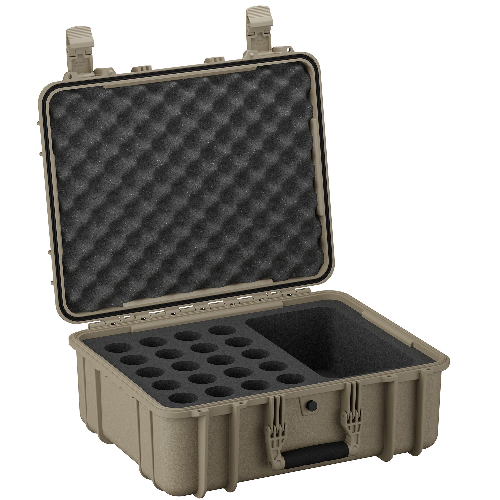 20-inch waterproof hard case with customizable foam interior, ideal for protecting cameras and electronics during transport.