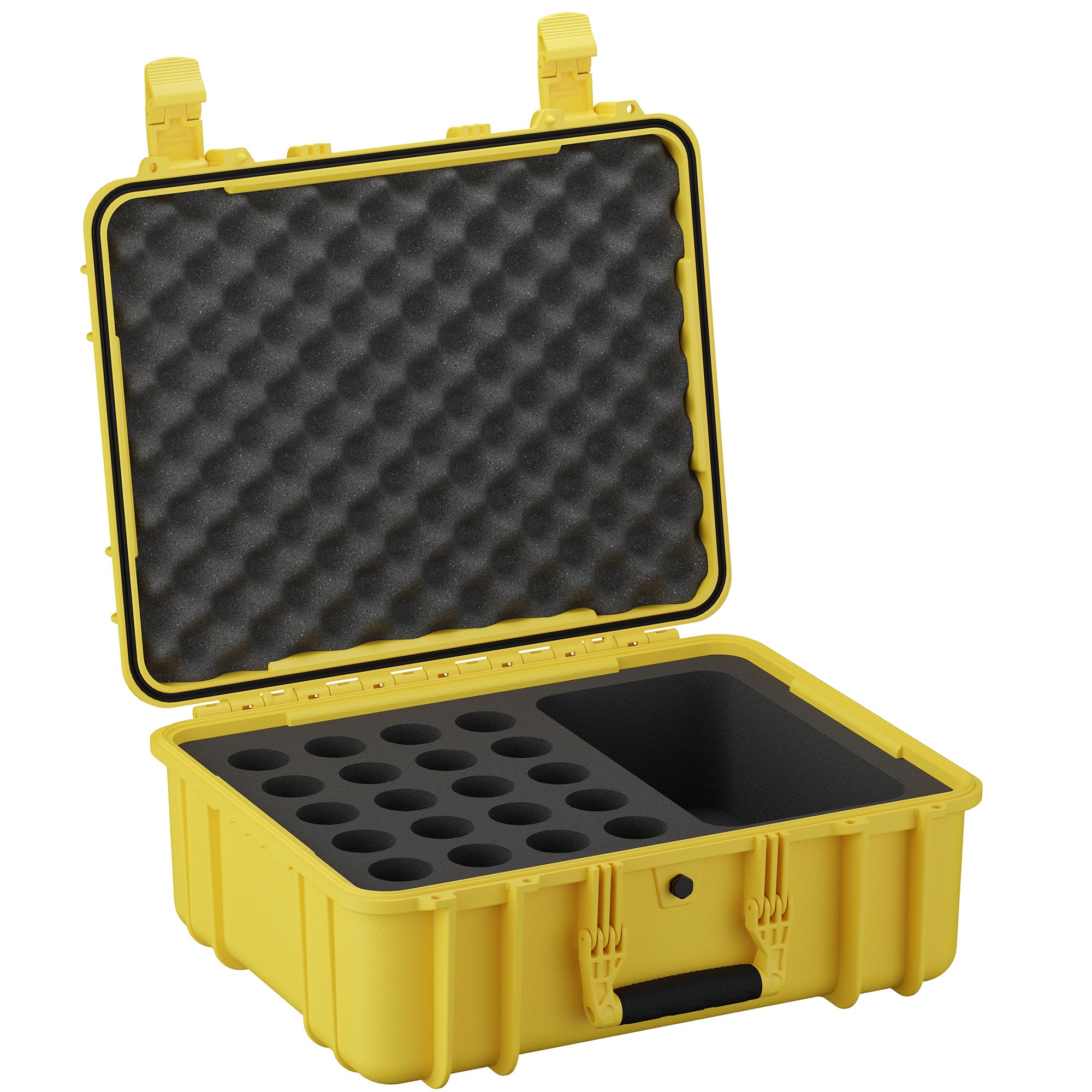 Durable 20-inch waterproof hard case with foam interior, designed for secure storage of cameras and electronics.