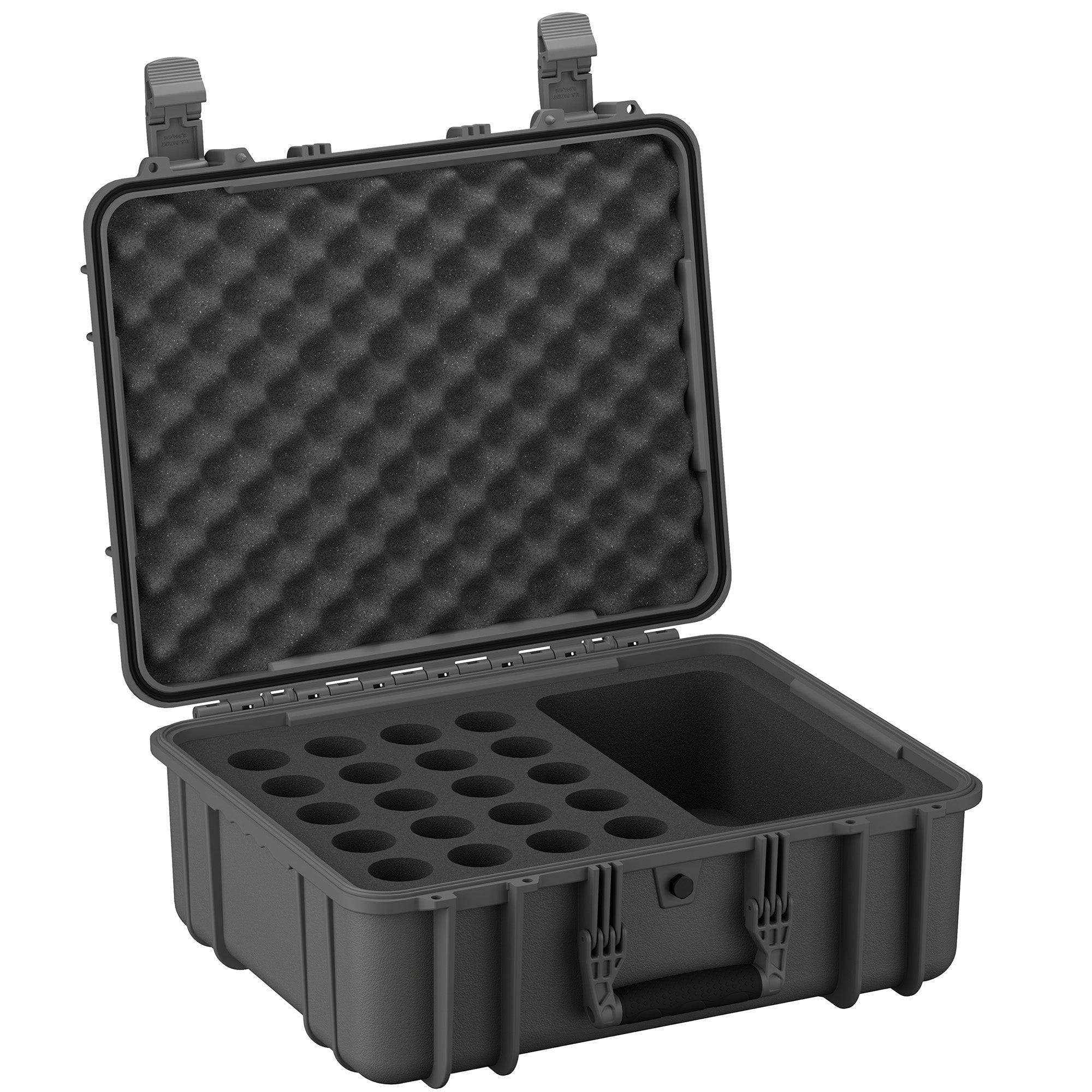 Durable 20-inch hard case with customizable foam interior, ideal for protecting cameras and electronics during transport.