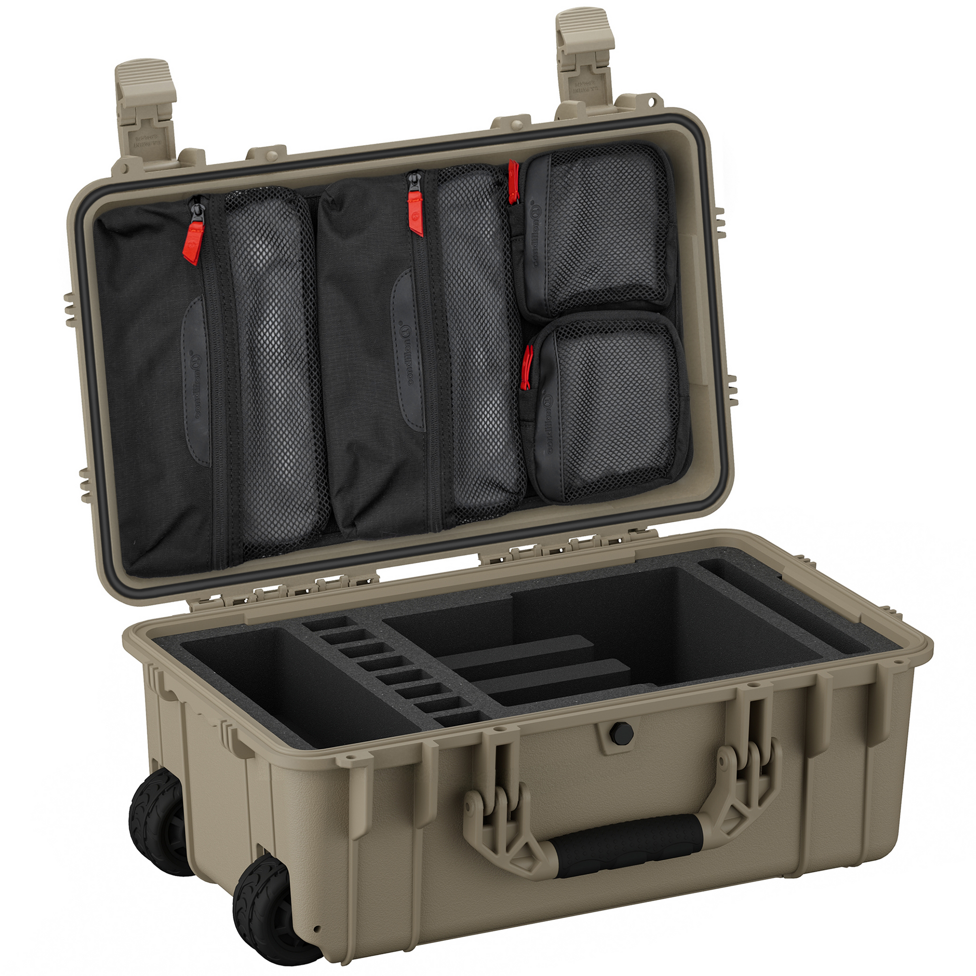 Durable 22-inch hard case designed to securely store and transport up to four pistols with customizable foam inserts.