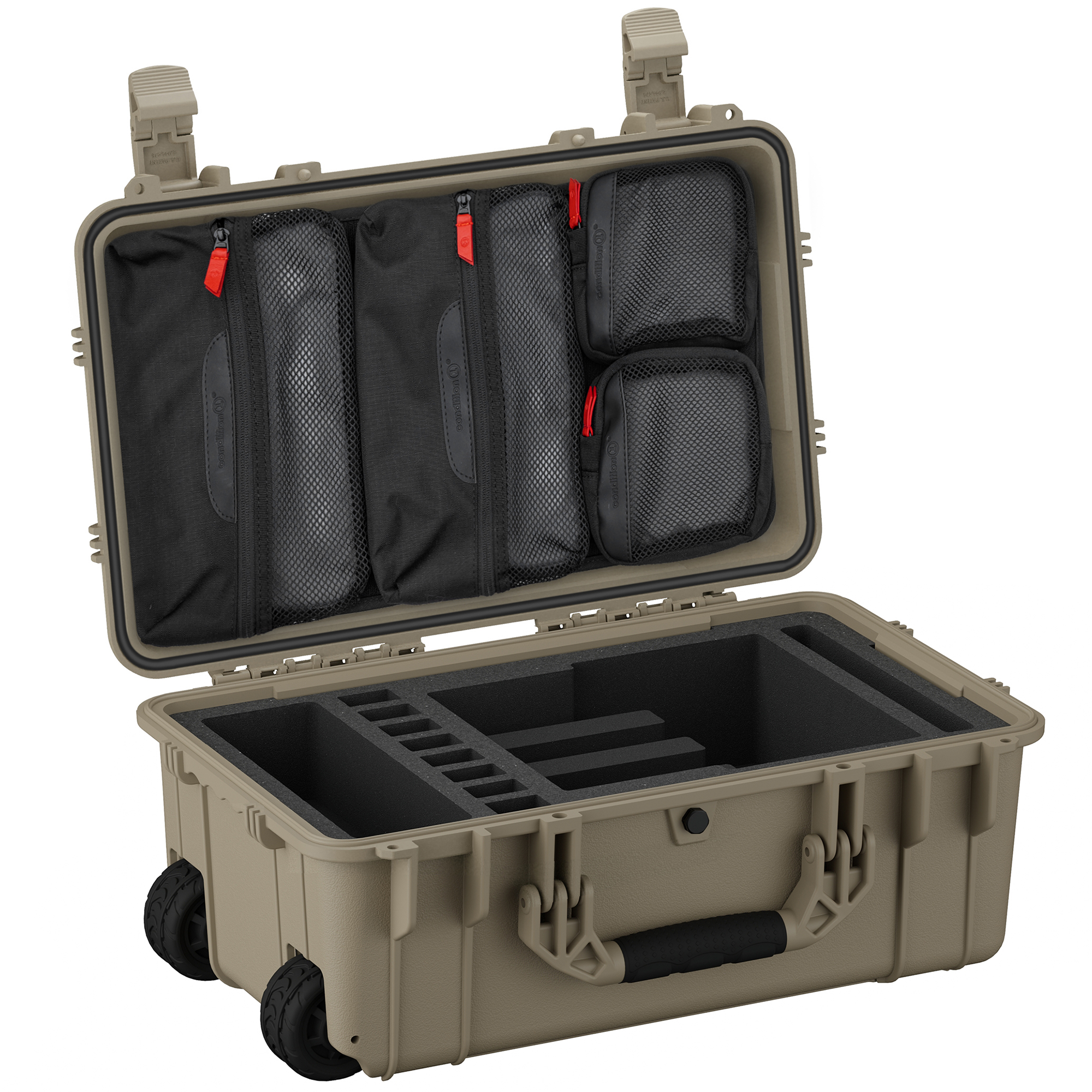 Durable 22-inch hard case designed to securely store and transport up to four pistols with customizable foam inserts.
