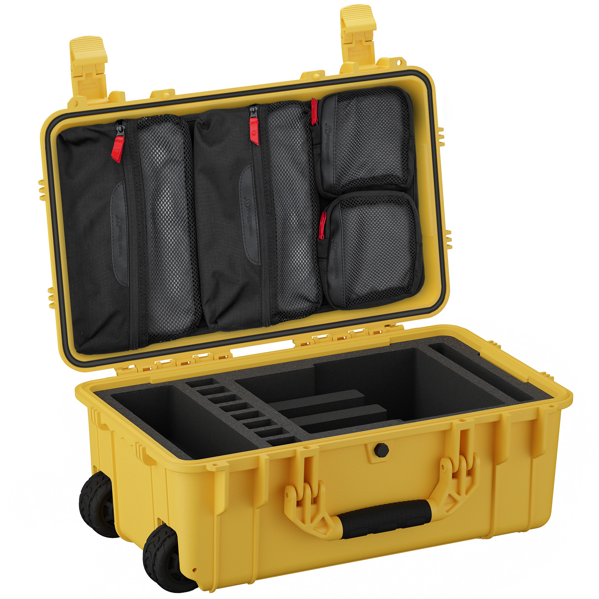 Durable 22-inch hard case designed for transporting up to four pistols, featuring customizable foam inserts and secure storage compartments.