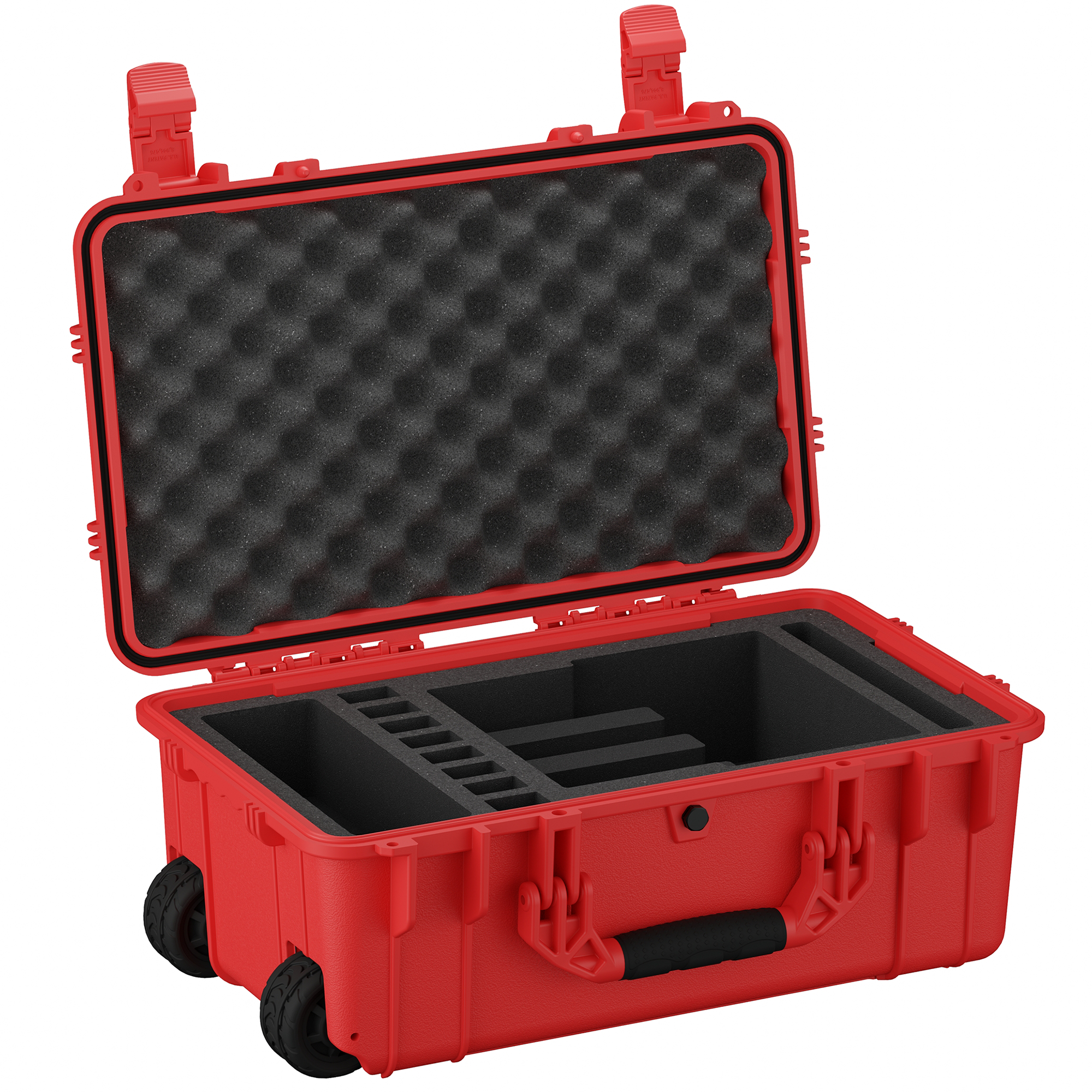 Durable 22-inch hard case for four pistols, featuring foam padding and wheels for easy transport and protection.