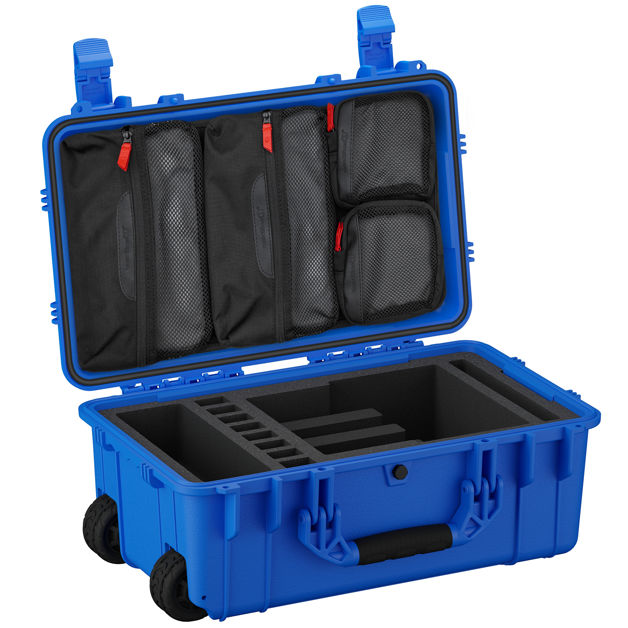 Durable 22-inch hard case designed for transporting and storing up to four pistols, featuring customizable foam and secure compartments.