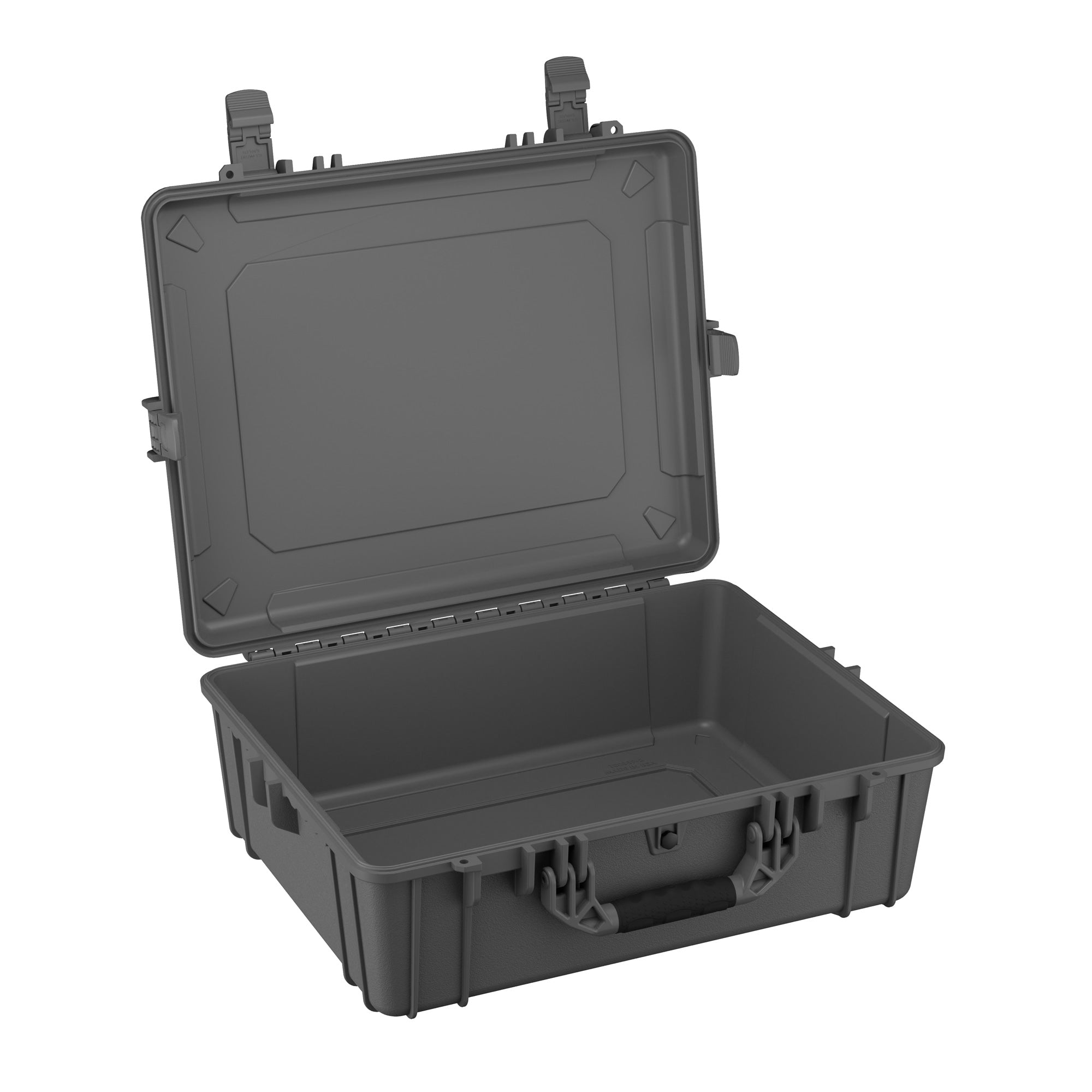 Alt text: "Open 25-inch large rugged protective case, model #839, in gray color with sturdy latches and reinforced corners, displayed on white background."