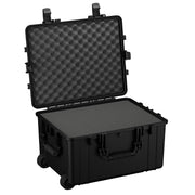 Alt text: "Large 25-inch black protective hard case with wheels, featuring rugged handles and foam-lined interior, model #286, open view."