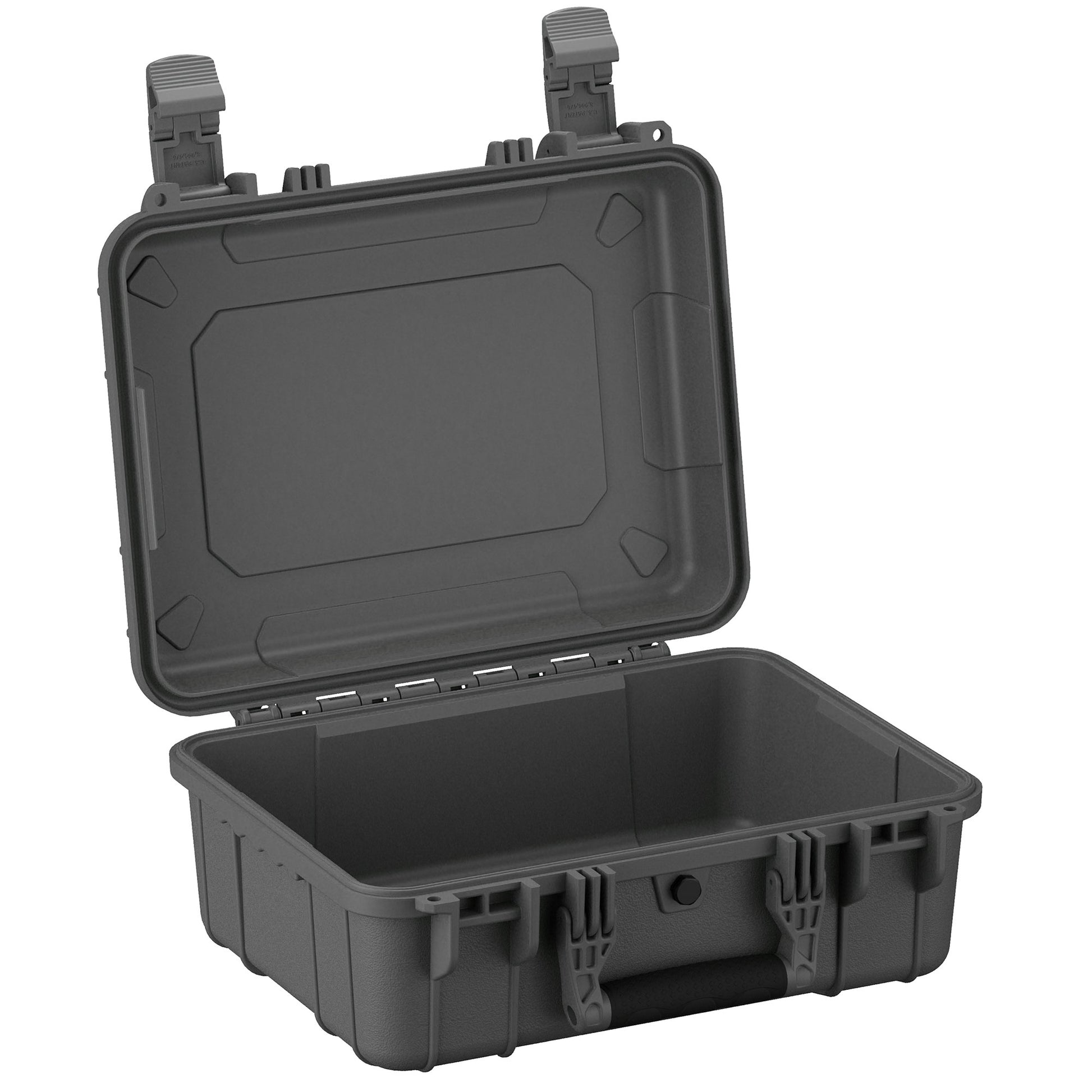 Alt text: "Open 16-inch medium-sized rugged black protective case, model #179, featuring robust dual latches and a reinforced exterior for durability and security."