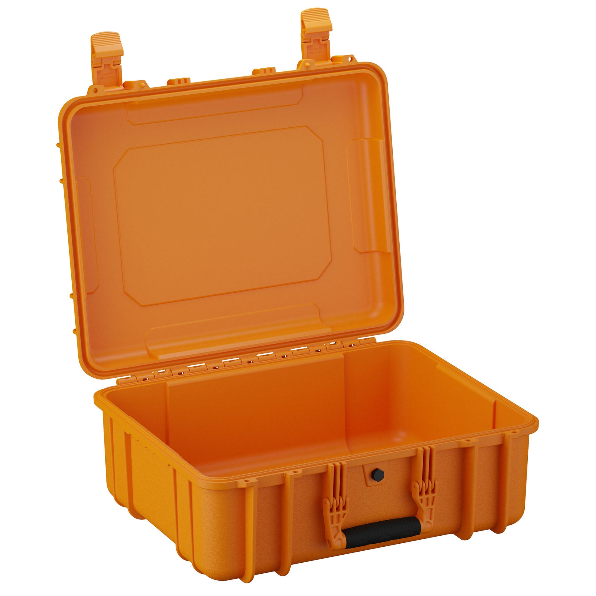 Alt text: Large 20-inch durable orange protective case (#253) with open lid, featuring heavy-duty latches and a robust handle, ideal for secure equipment storage.