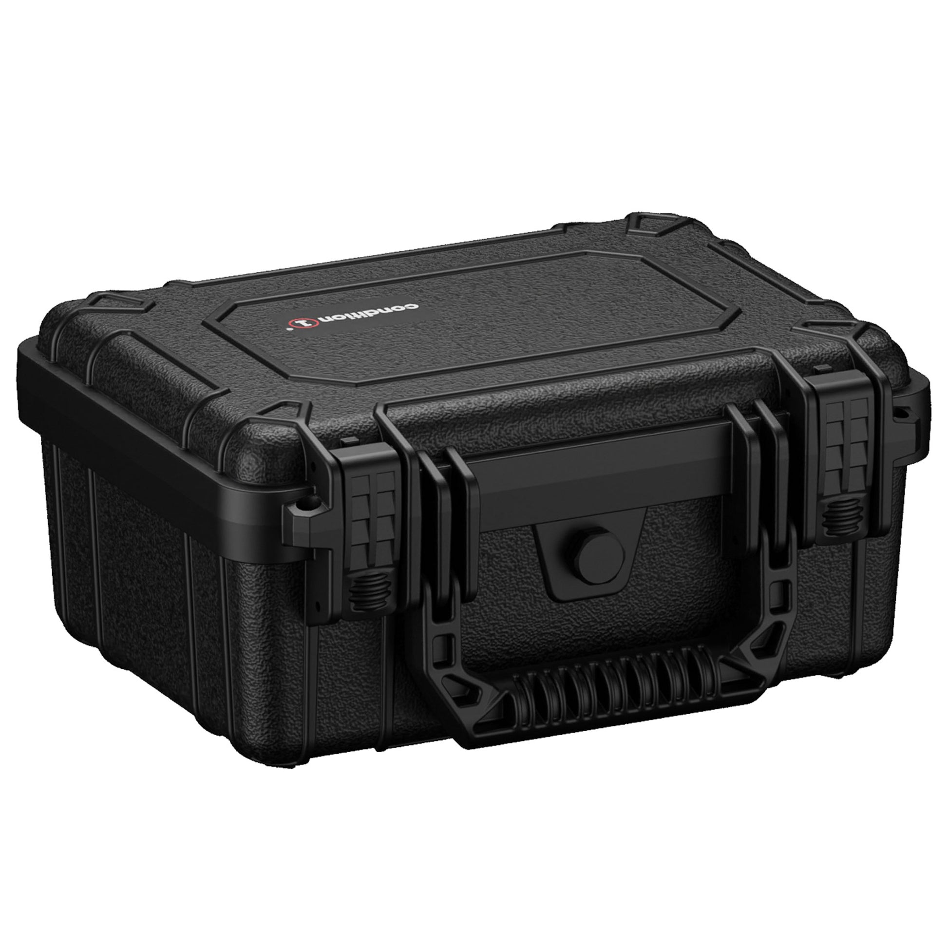 Alt text: "Black Conditioner 10-inch small hard case #312 with rugged exterior, dual locking clasps, and logo on top, designed for secure storage and transportation."