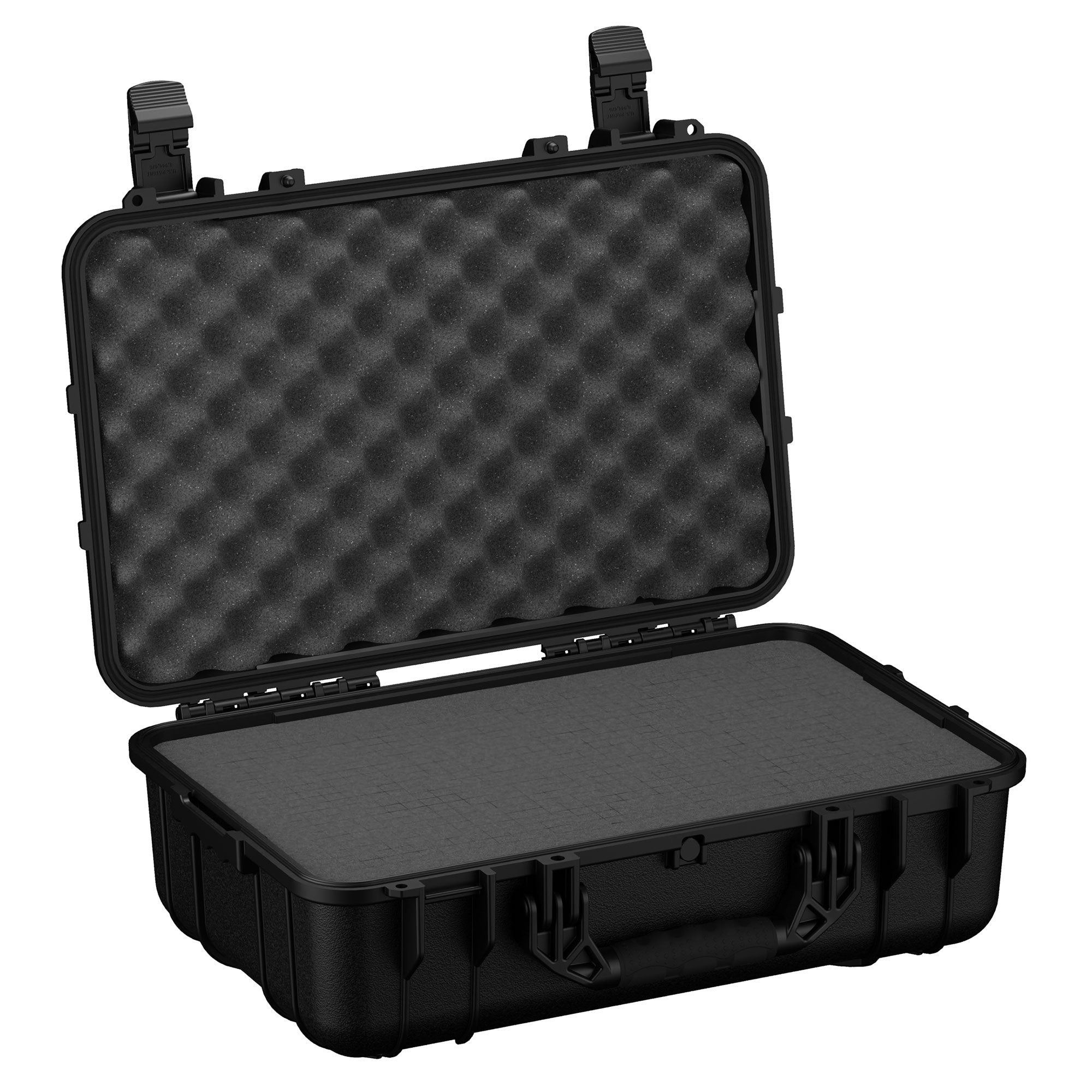 Alt text: "22-inch large protective hard case, model #288, displayed open with durable black exterior and foam-lined interior, featuring secure latches on the sides."
