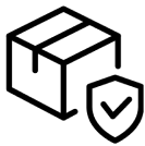 Icon of a shield with a package, representing shipping protection for secure delivery and coverage against damage.